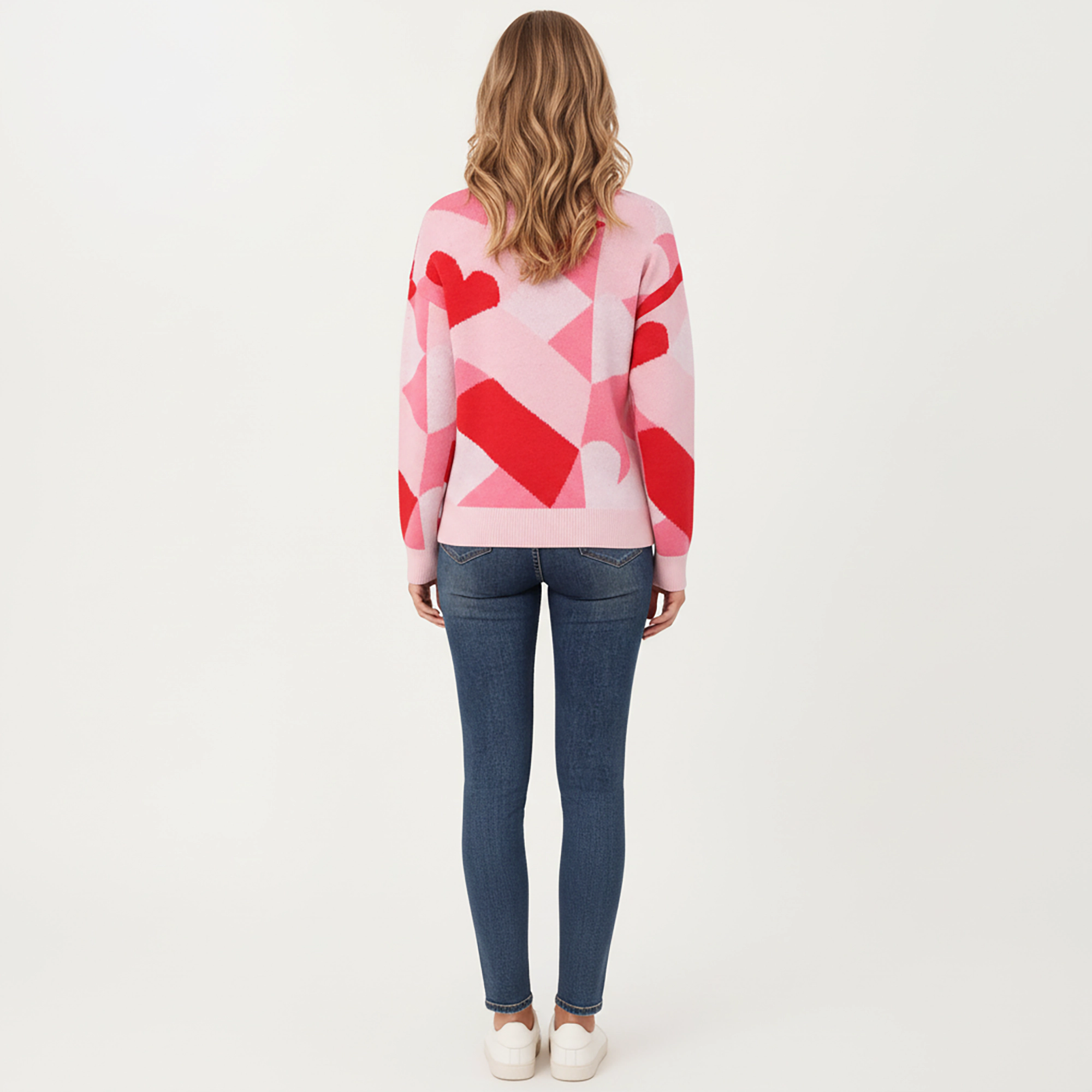 Anna-Kaci Women's Abstract Valentine Heart Pattern Knit Sweater with Textured Feel and Comfortable Relaxed Everyday Fit