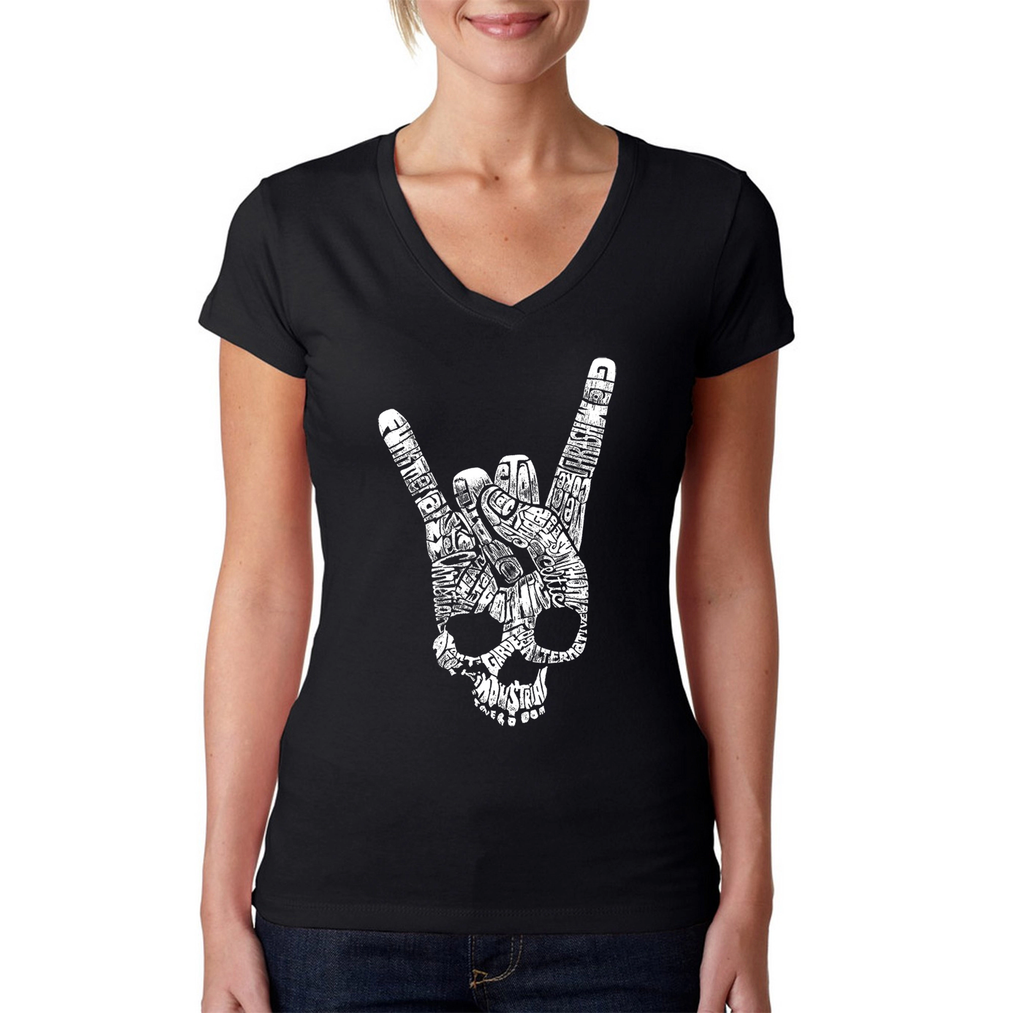 LA Pop Art Womens Word V-Neck T-Shirt - Heavy Metal Genres