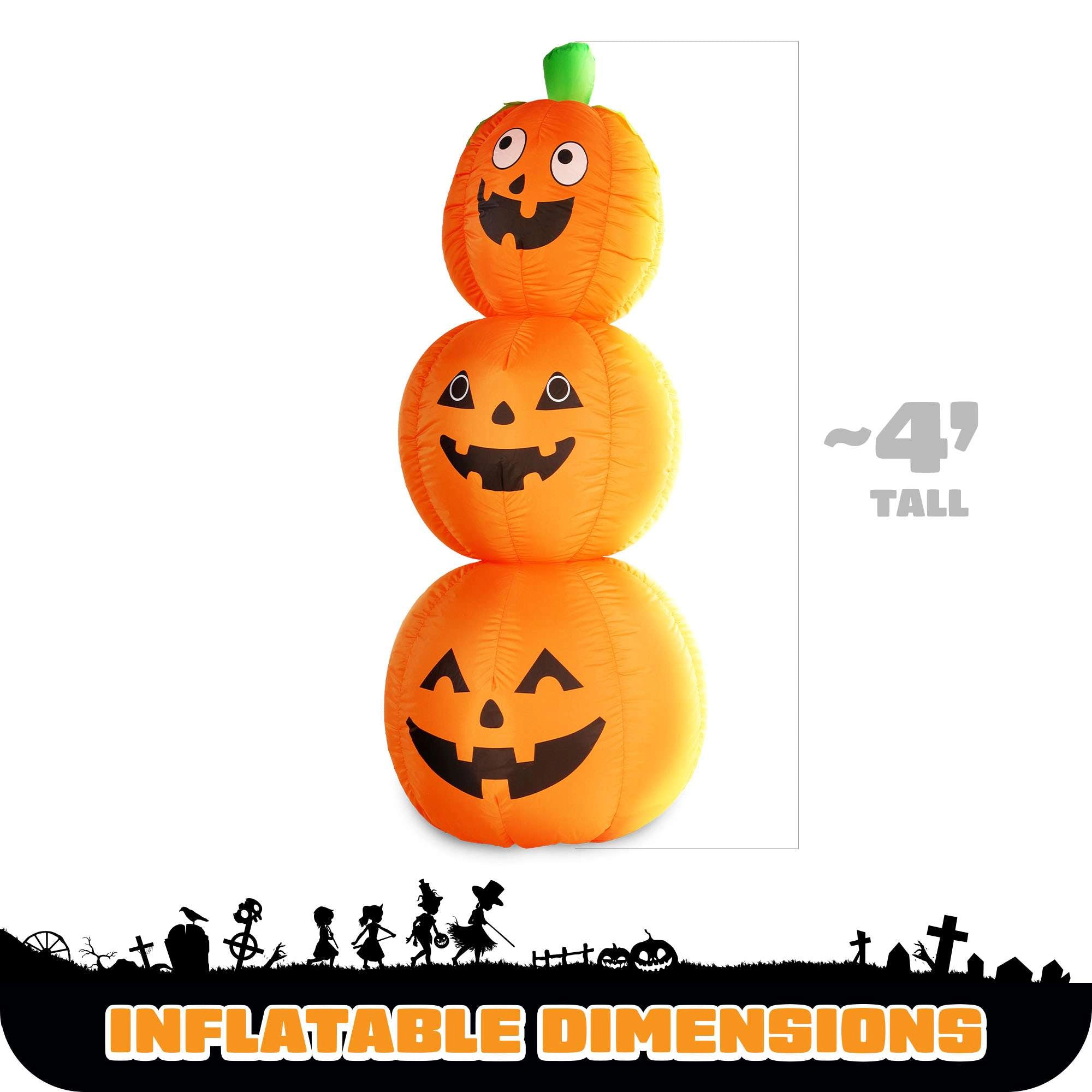 G128 4 ft Stacked Pumpkin Halloween Inflatable with LED Lights - Weather-Resistant Outdoor Yard Decoration