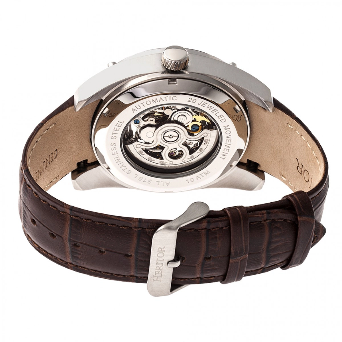 Heritor Automatic Daniels Semi-Skeleton Leather-Band Watch