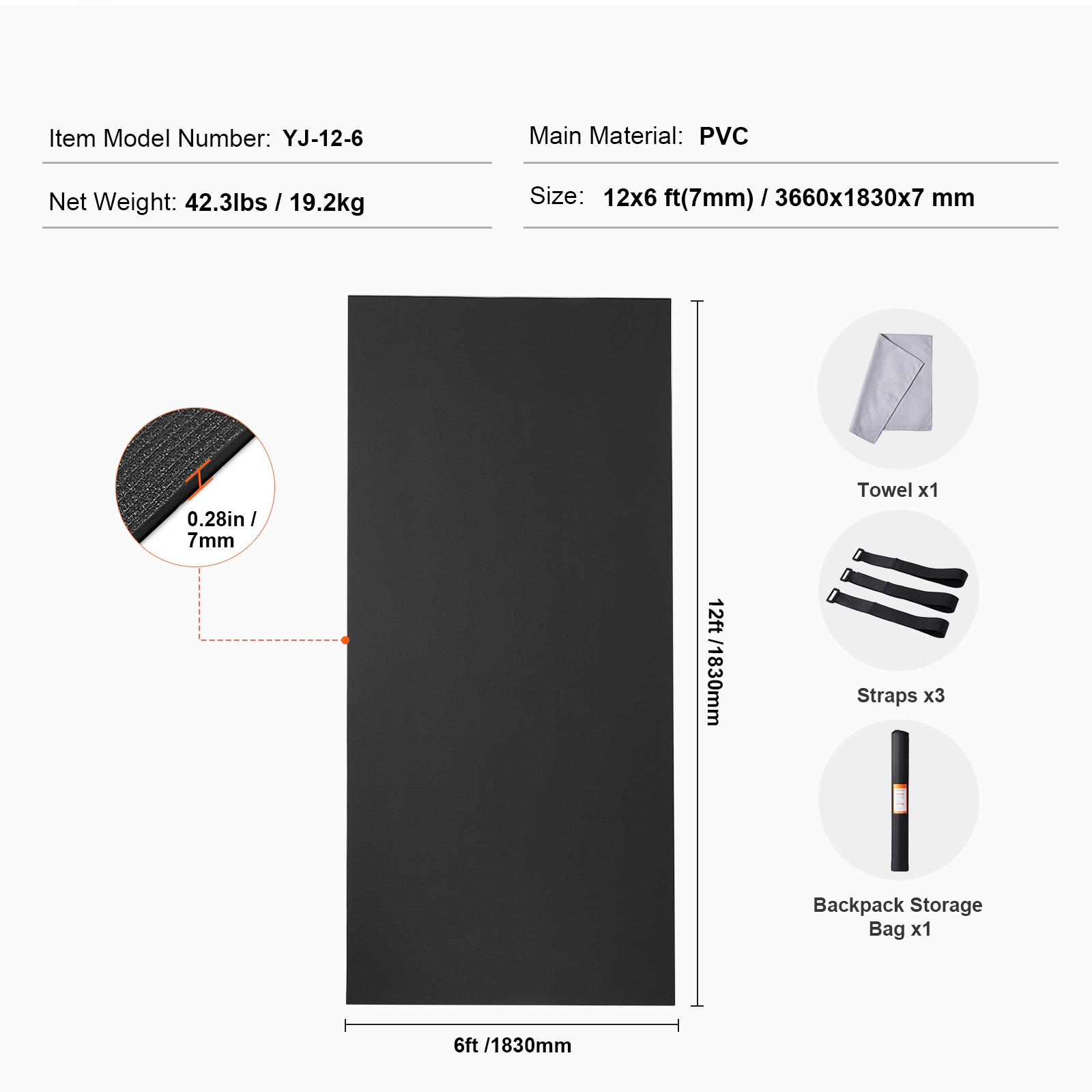 HONGGE XL Non-Slip Yoga Mat, 12x6 ft PVC Exercise Mat for 3-4 People, Home Gym Workout Mat with Carry Bag