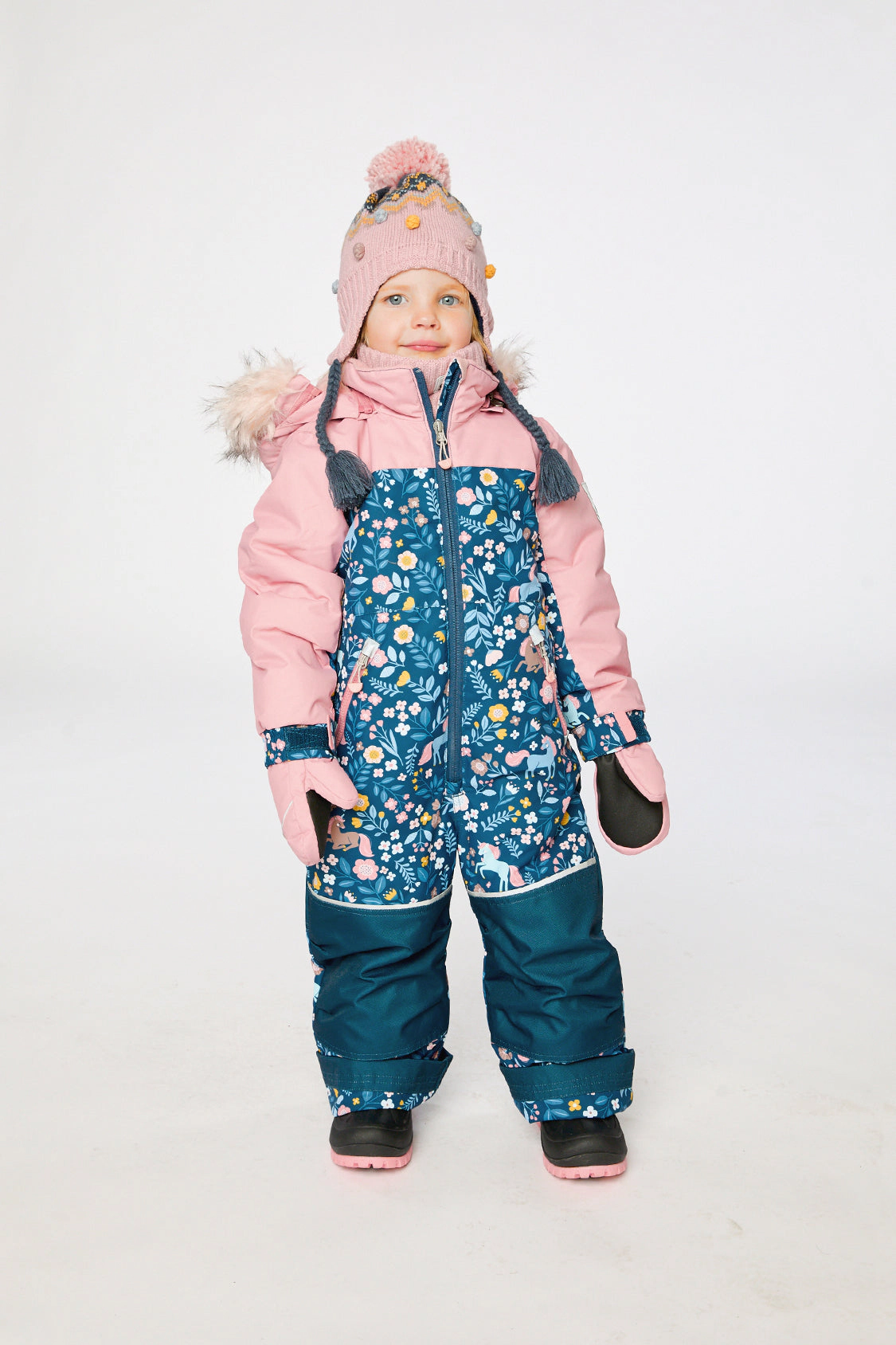 Deux par Girls Unicorn Print One Piece Discover Snowsuit with Detachable Hood