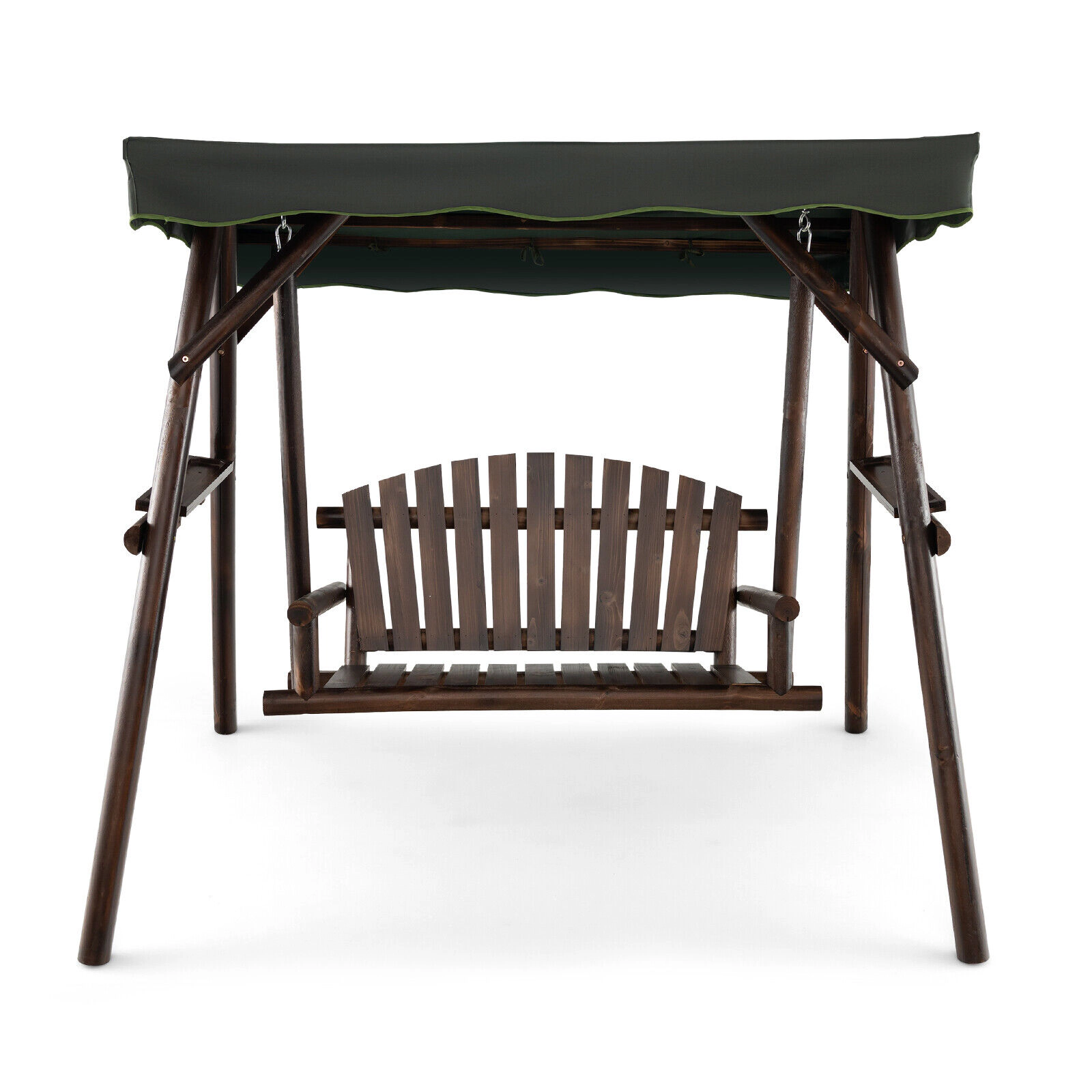 SUGIFT 2-Person Fir Wood Porch Swing with Adjustable Canopy and Side Table, 530 lb Capacity