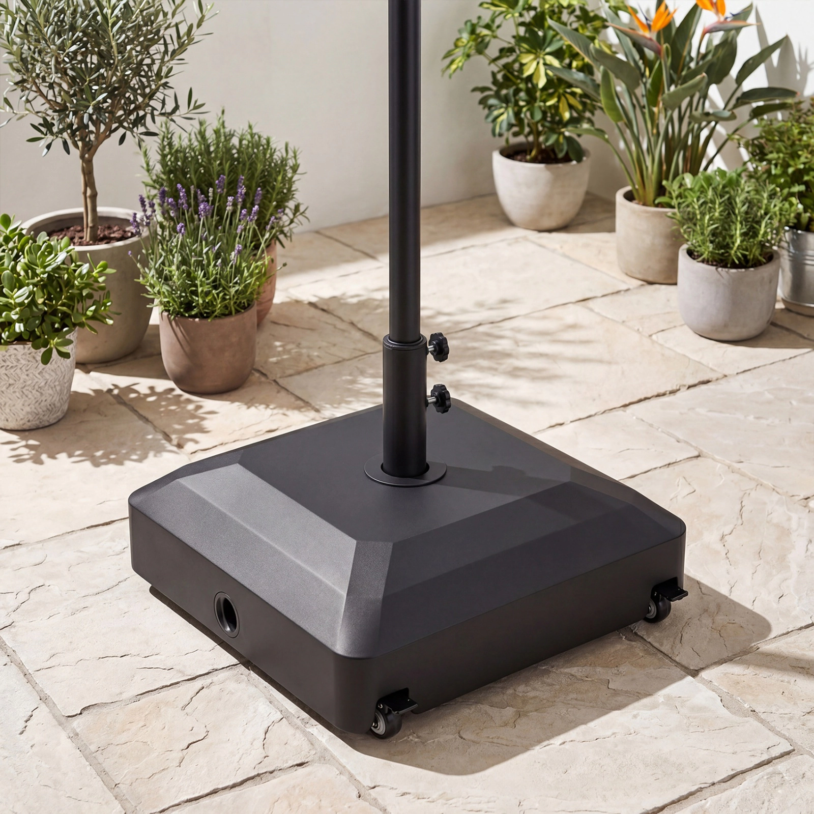 SUGIFT Black 4 Wheels 3 Adapters Water Sand Weighted Stand Fillable Umbrella Base