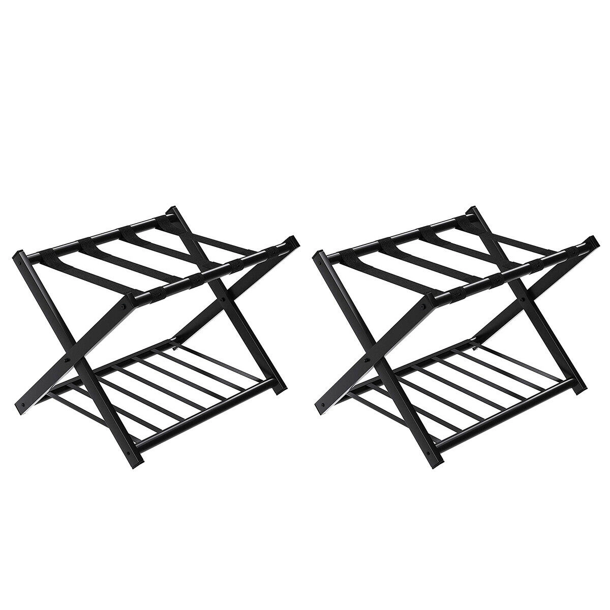 SUGIFT Folding Metal Luggage Racks with Removable Bottom Shelf 130-lb Capacity Black and White