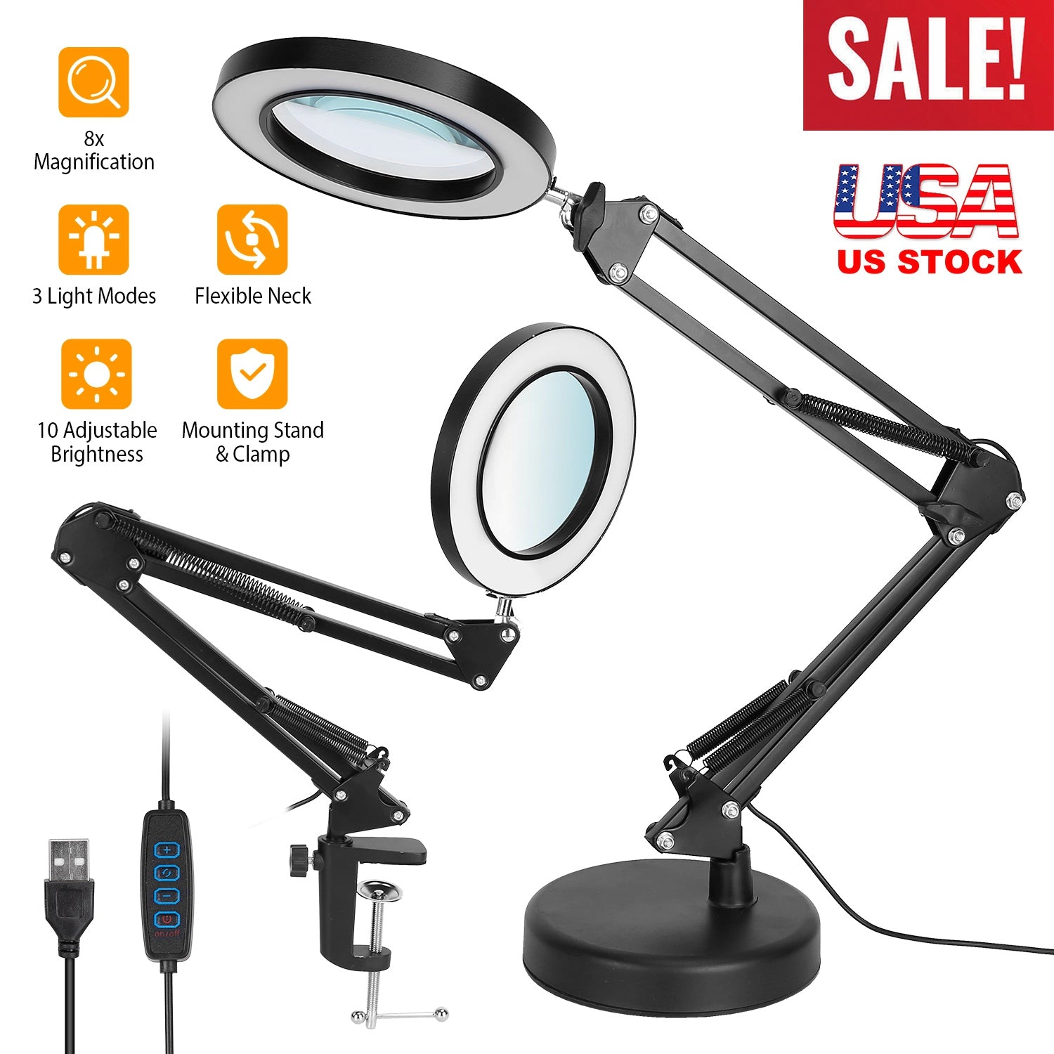 GBruno 2-in-1 LED Magnifier Desk Lamp With Clamp