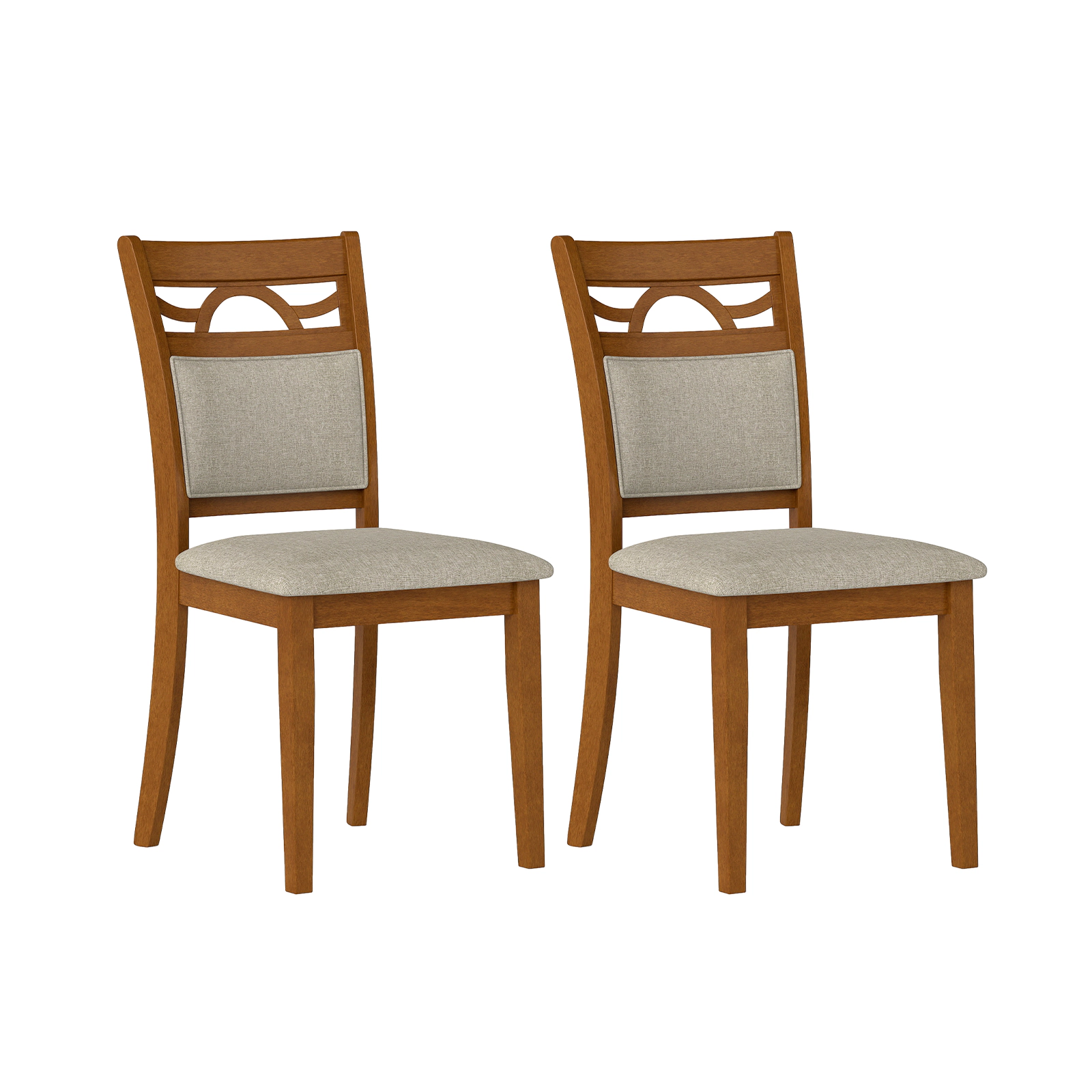 SUGIFT Brown Padded Backrest Polyester Upholstered Rubber Wood Frame Set of 2 Dining Chairs