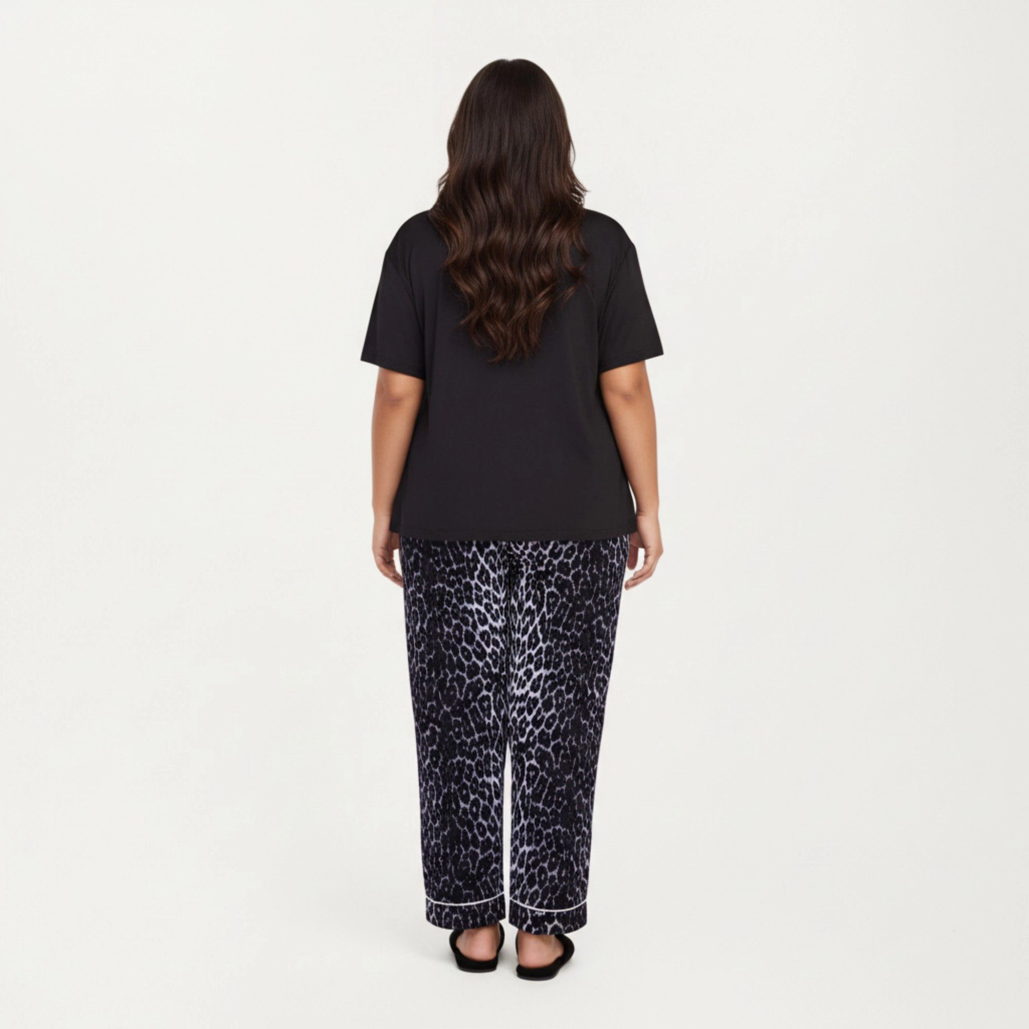 Anna-Kaci Women's 2-Piece V-Neck Short Sleeve Top and Leopard Print Pajama Pants with Soft Stretch Fabric