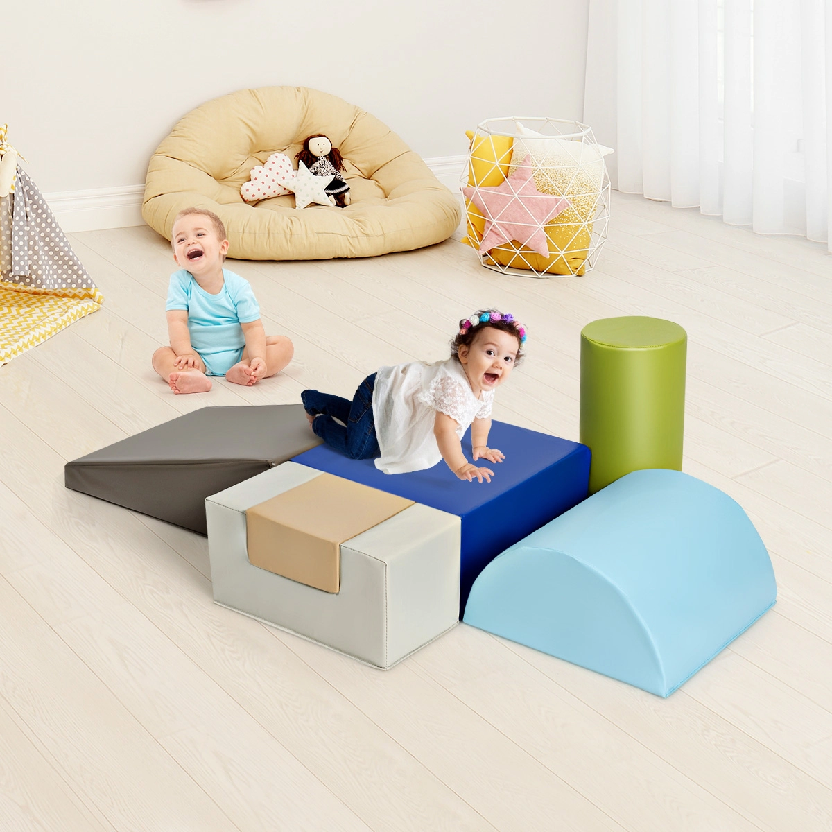 LJG 6 Piece Climb Crawl Play Set Indoor Kids Toddler