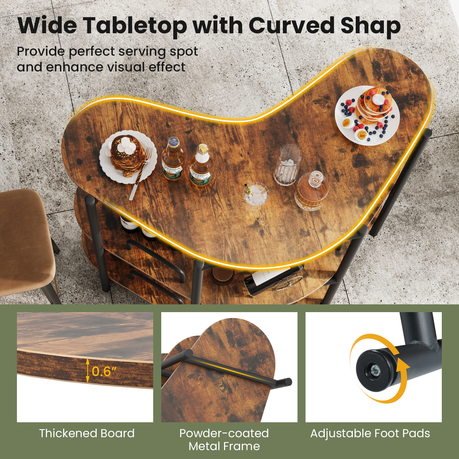 SUGIFT 3-Tier Liquor Bar Table Rustic Brown with Stemware Racks and Storage Shelves