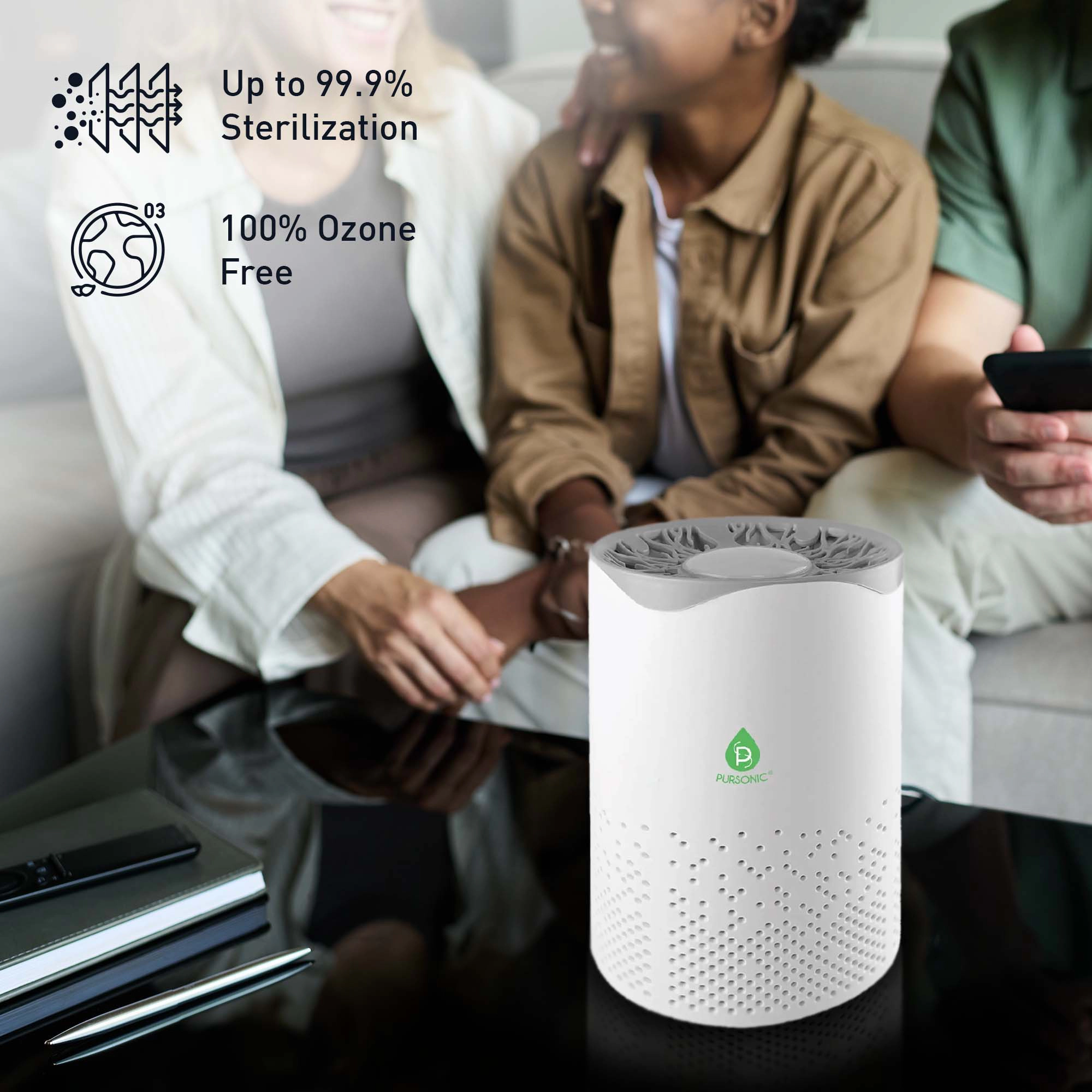 Pursonic Unisex Clean Air & Aromatherapy Wellness Bundle with True HEPA Air Purifier & Organic Bath Bomb Set