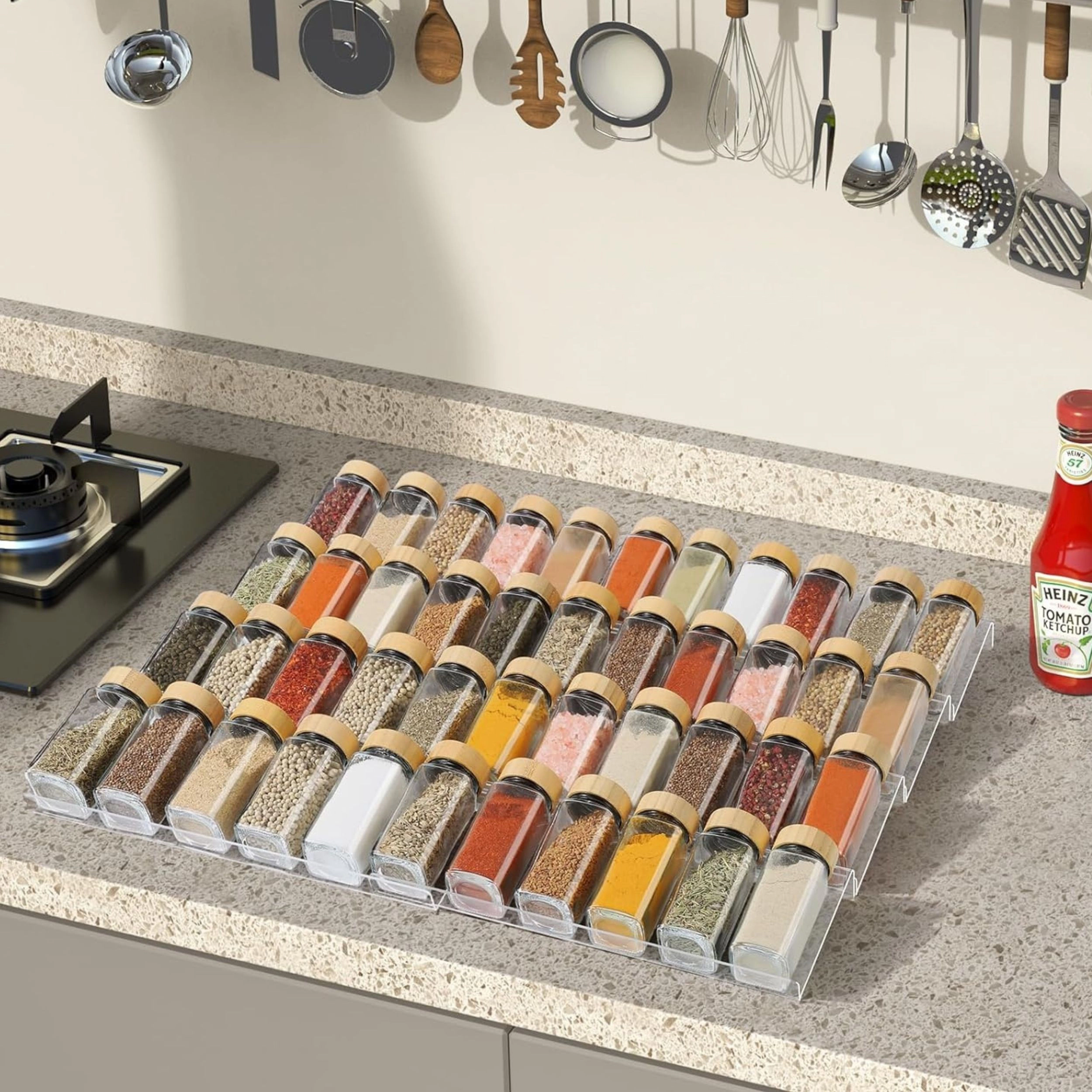 Stock Preferred Expandable 4 Tier Acrylic Spice Drawer Organizer Rack Clear Seasoning Tray