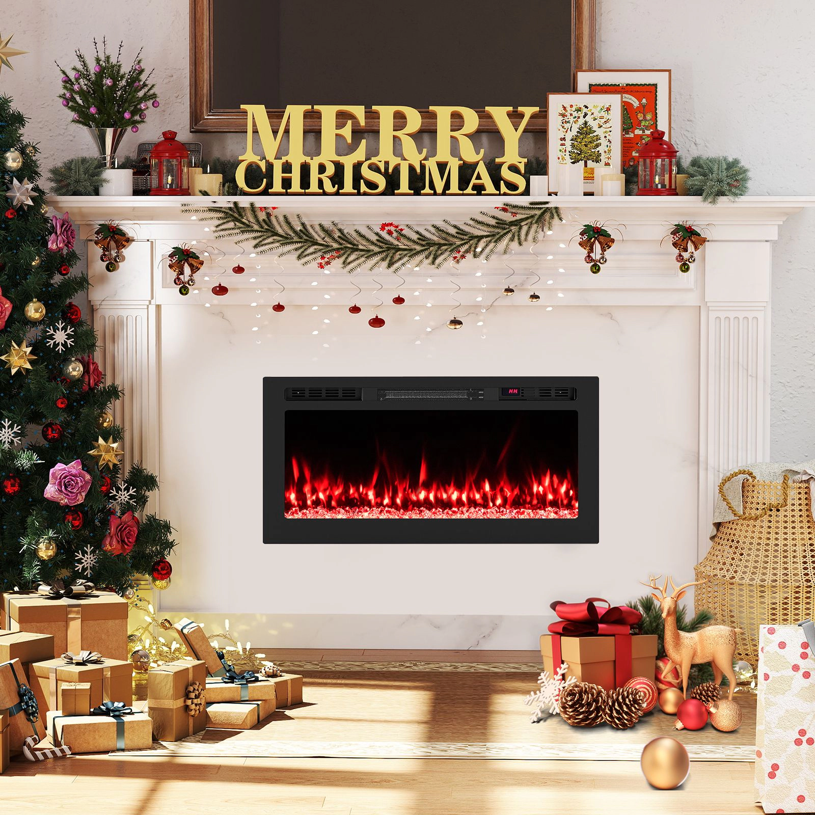 SlickBlue Smart Electric Fireplace Insert, Recessed Wall Mounted Heater
