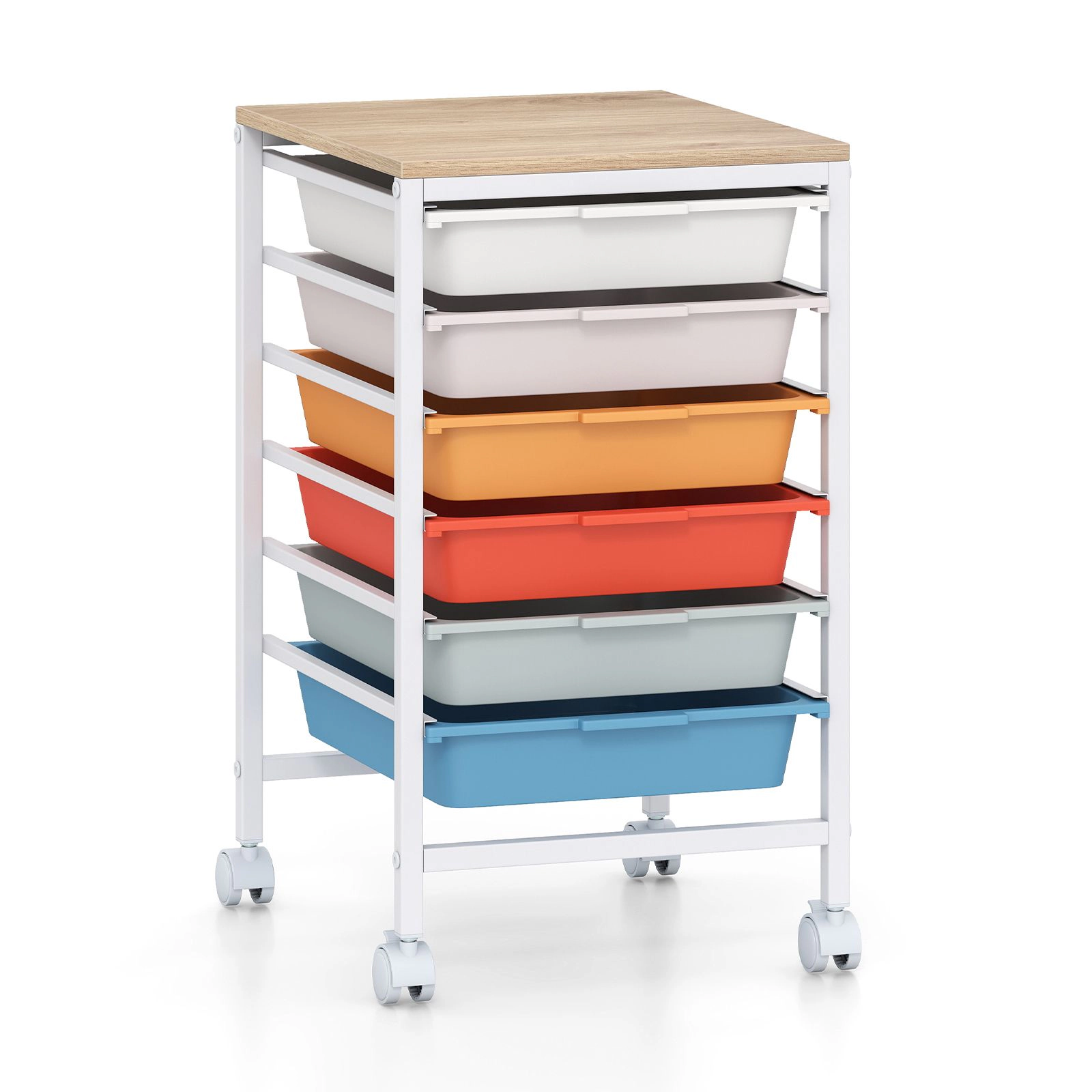 SlickBlue 6 Drawer Rolling Storage Cart with Wooden Top Organizer