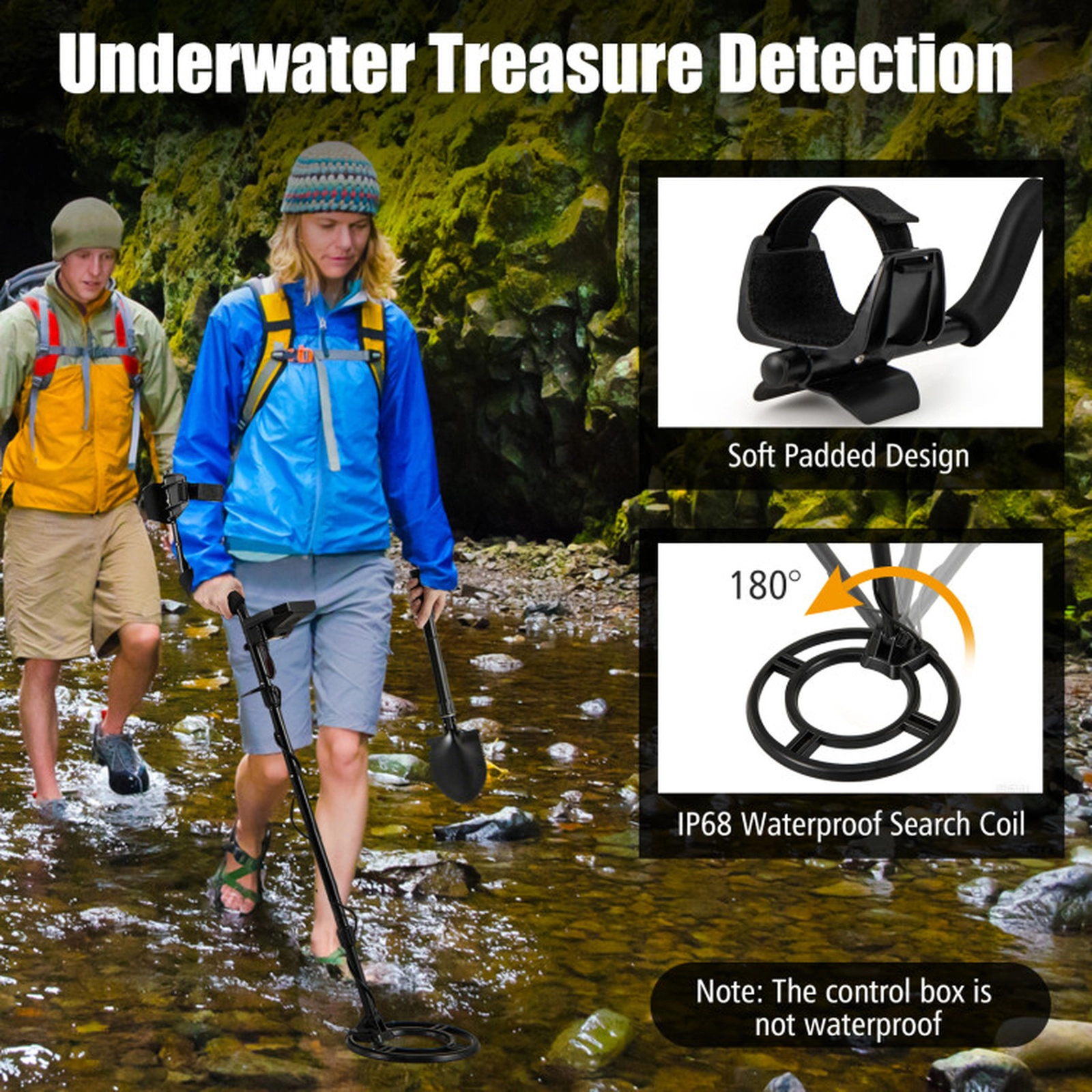 SUGIFT 4-Mode 10-in Depth Adjustable Metal Detector with Waterproof Search Coil Backlit LCD and Shovel