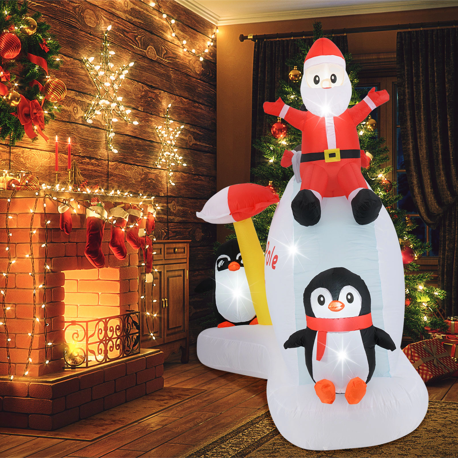 SUGIFT 6 Feet Christmas Inflatable Penguins and Santa with Ice Slide Decoration