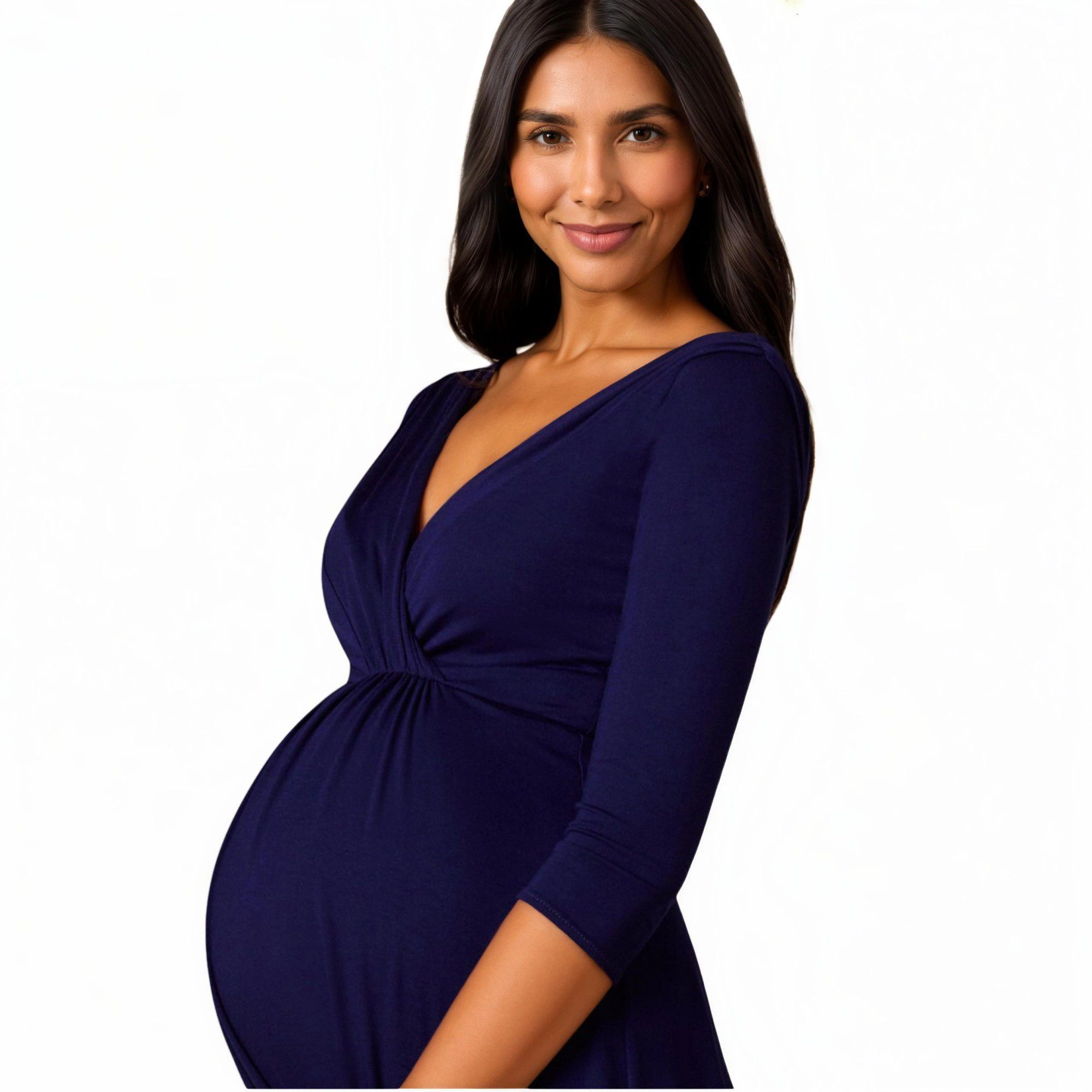 Anna-Kaci Women's 3/4 Sleeve V Neck Empire Waist A Line Silhouette Maternity Dress
