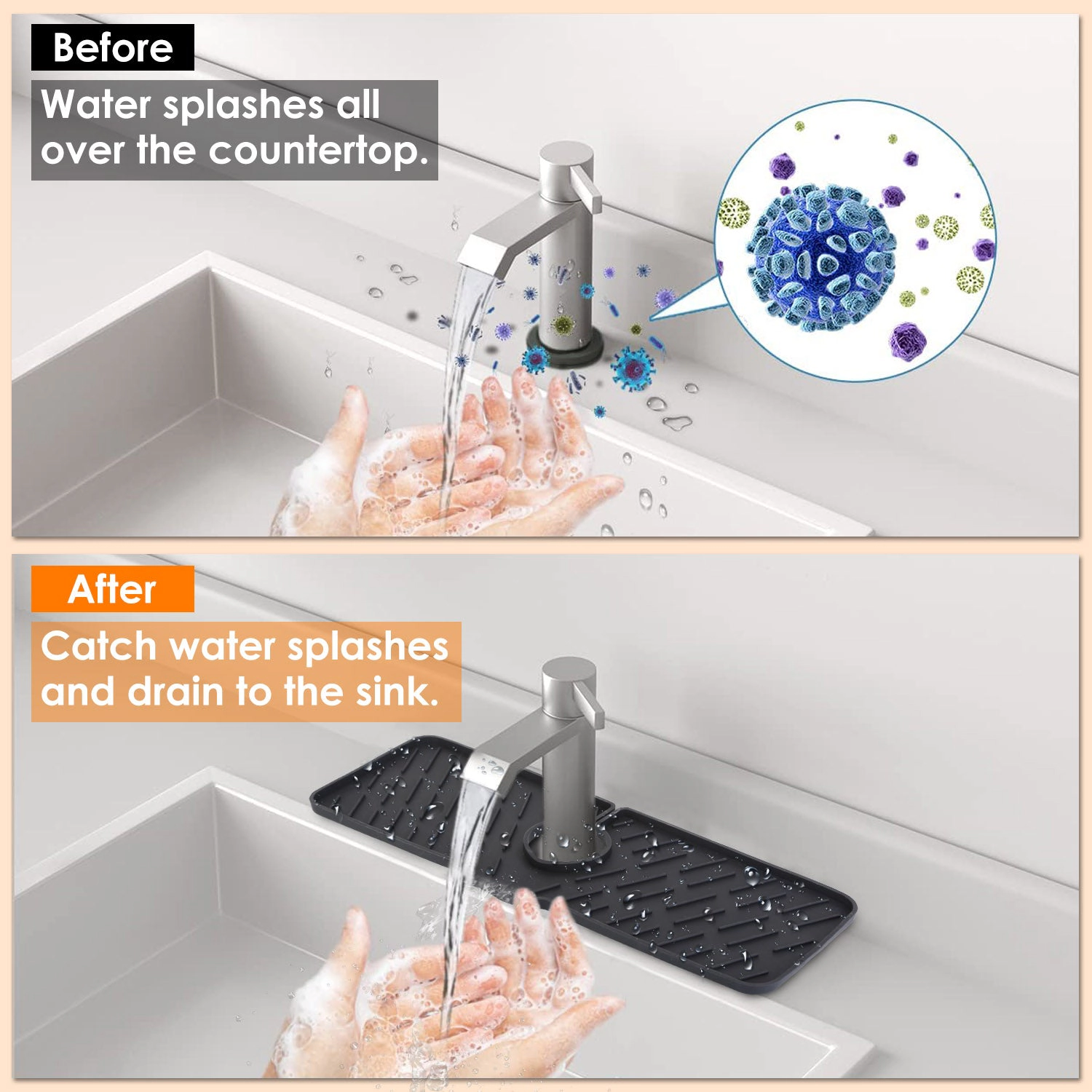 GBruno Silicone Faucet Mat Kitchen Sink Splash Guard