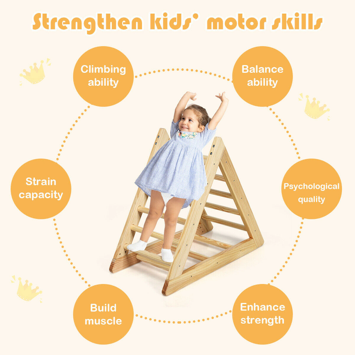 SUGIFT Natural ASTM Certified Toddler Step Training Wooden Triangle Climber