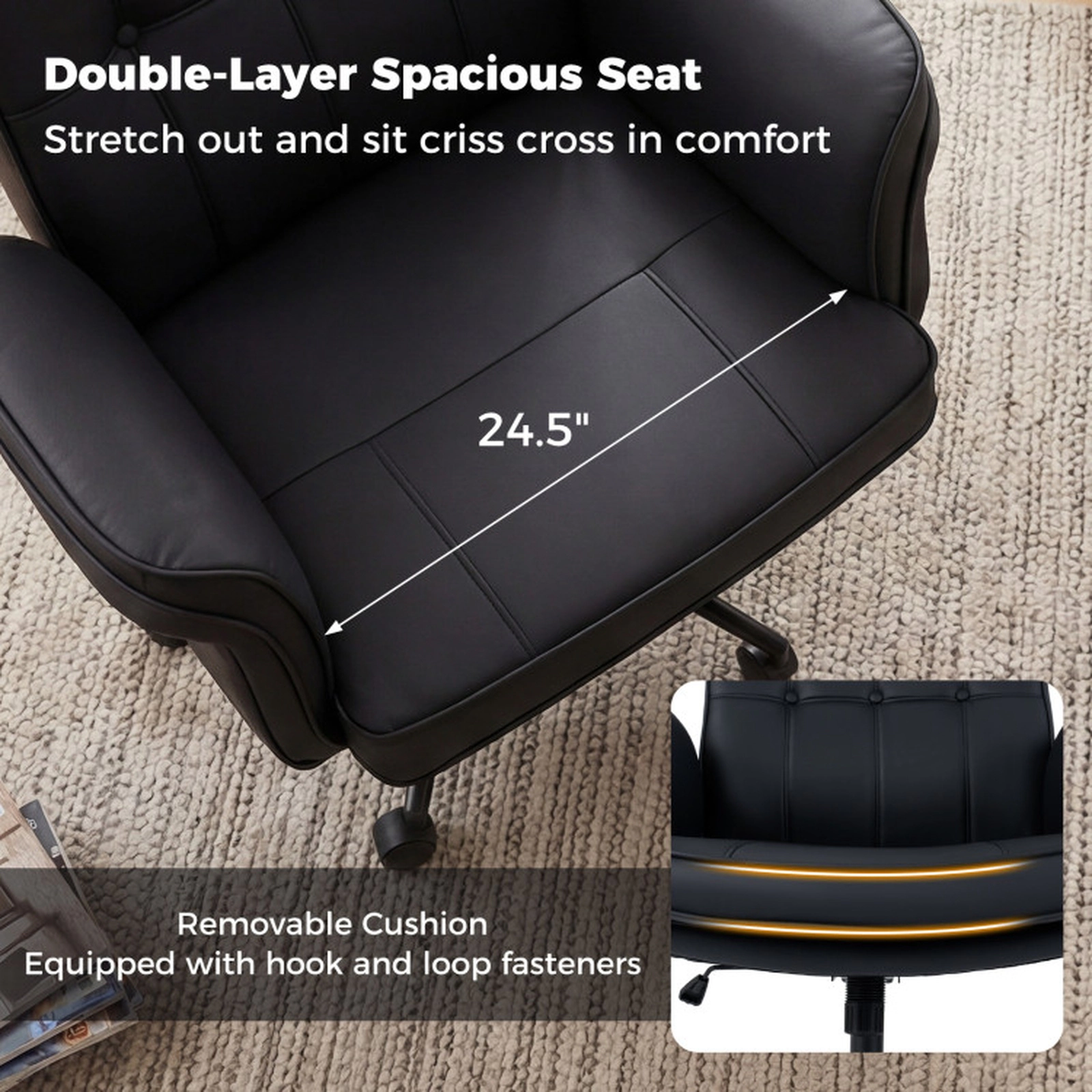 SUGIFT 5-Position Armrests Removable Cushion Criss Cross Swivel Office Chair 32.5-in x 29.5-in 330-lb Capacity Black