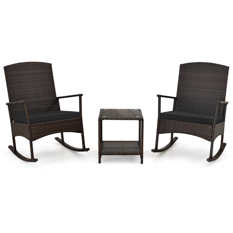 Hivvago 3 Piece Patio Rocking Set Wicker Chairs With 2-Tier Coffee Table