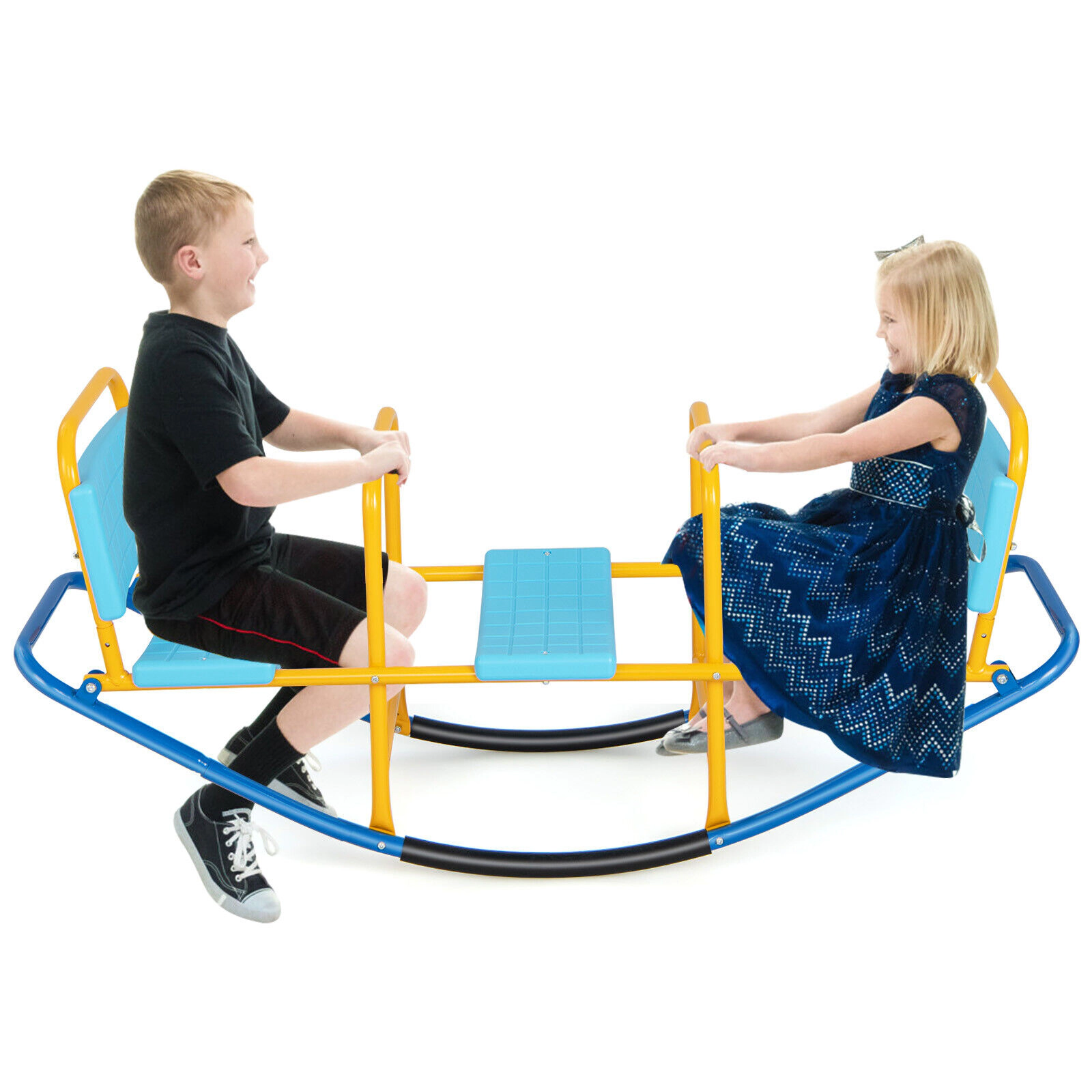 SUGIFT Swivel Seesaw Teeter for Kids 200-lb Capacity Ages 3-8 Years with Backrest and Footrest Blue/Red