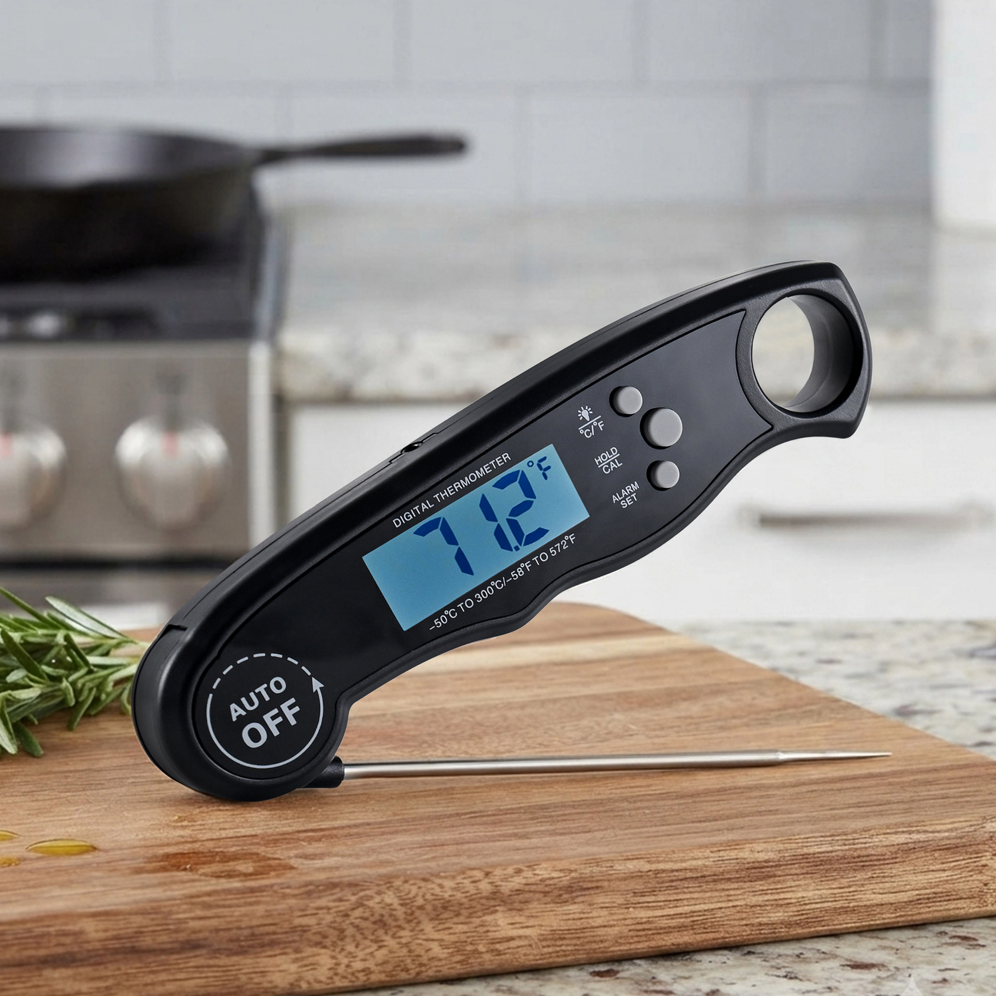Cheer Collection Instant Read Digital Food Thermometer with Foldable Probe and Backlit Display