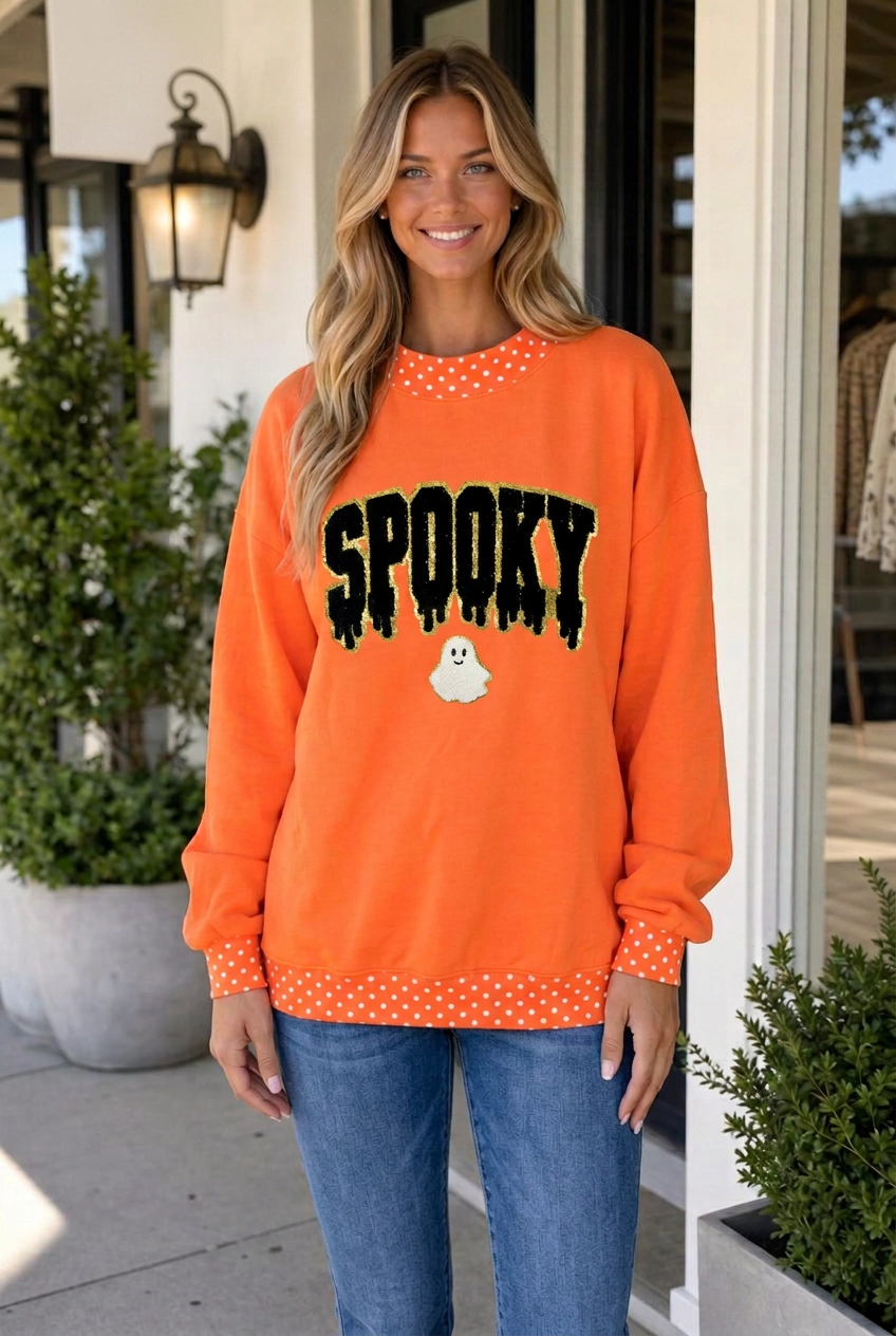 Threaded Pear Tayla Trim Mock Halloween Sweatshirt