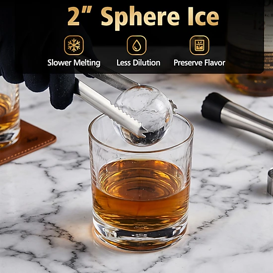 SUGIFT Black 2-in Sphere Ice Ball Maker Countertop with Self-Cleaning 8H Timer and Ice Drop Buffer