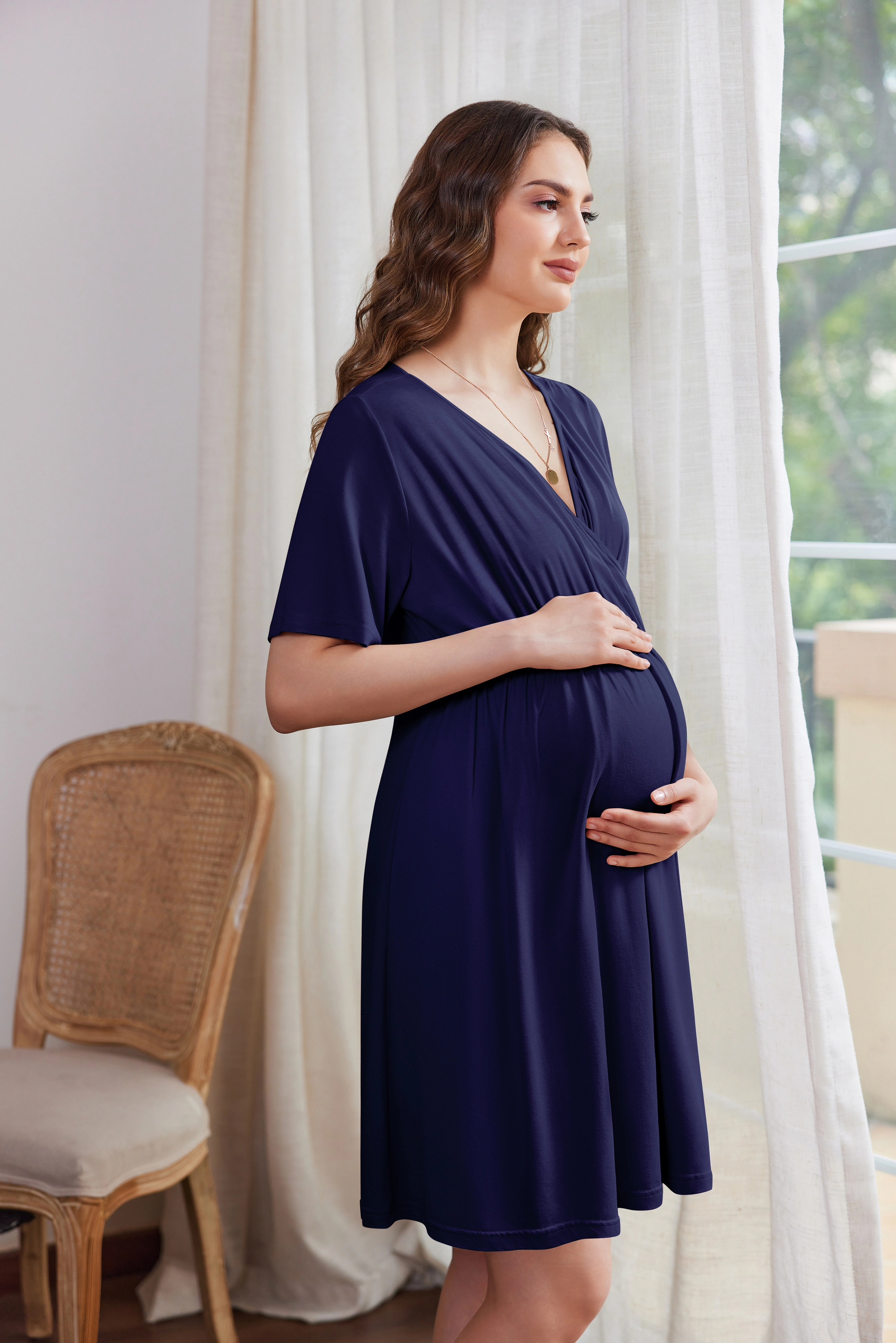 Ekouaer Labor and Delivery Gown for Hospital Short Sleeve Maternity Nursing Nightgown with Button