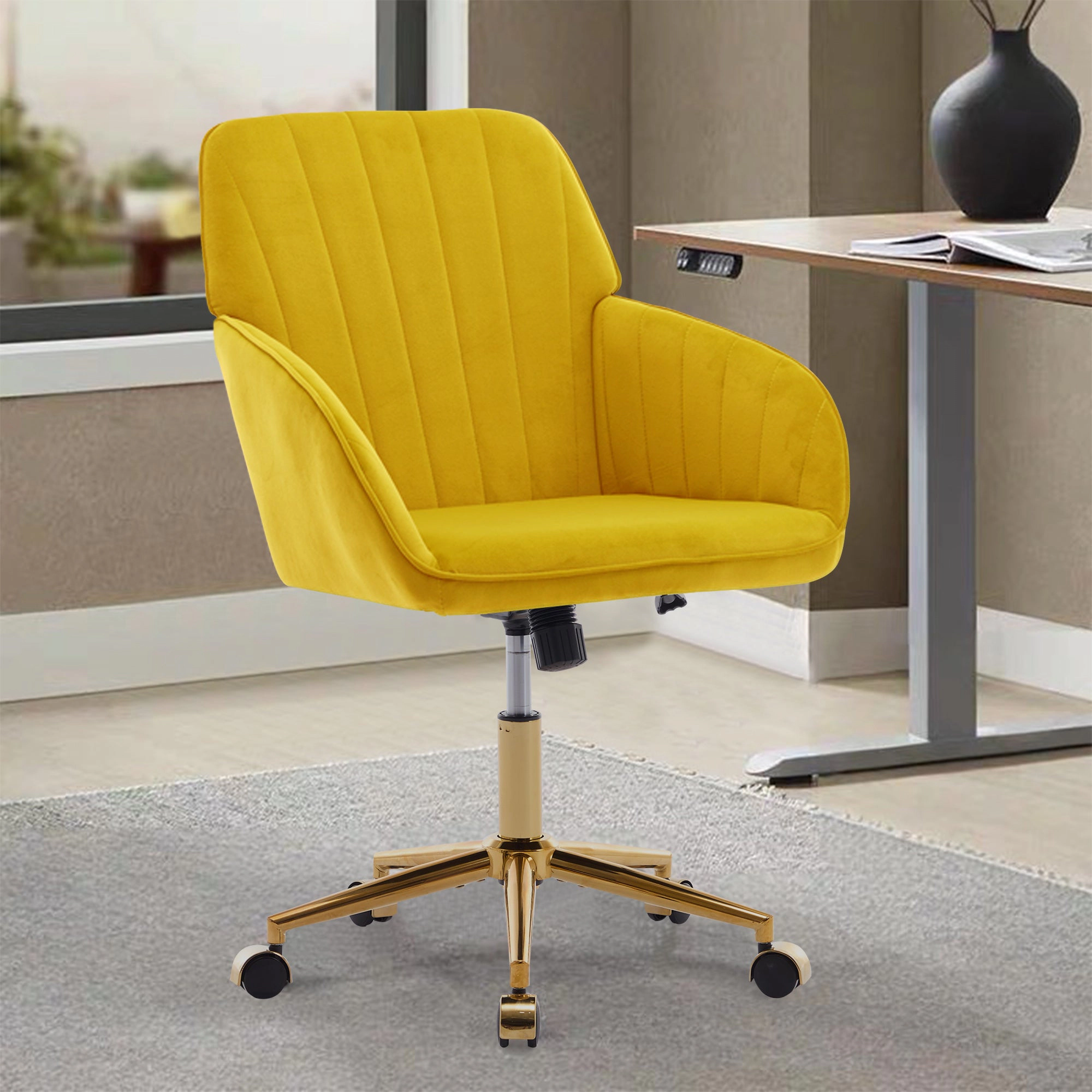 Platinum-Level Office Chairs Bright Yellow Velvet Office Chair Modern Ergonomic Swivel