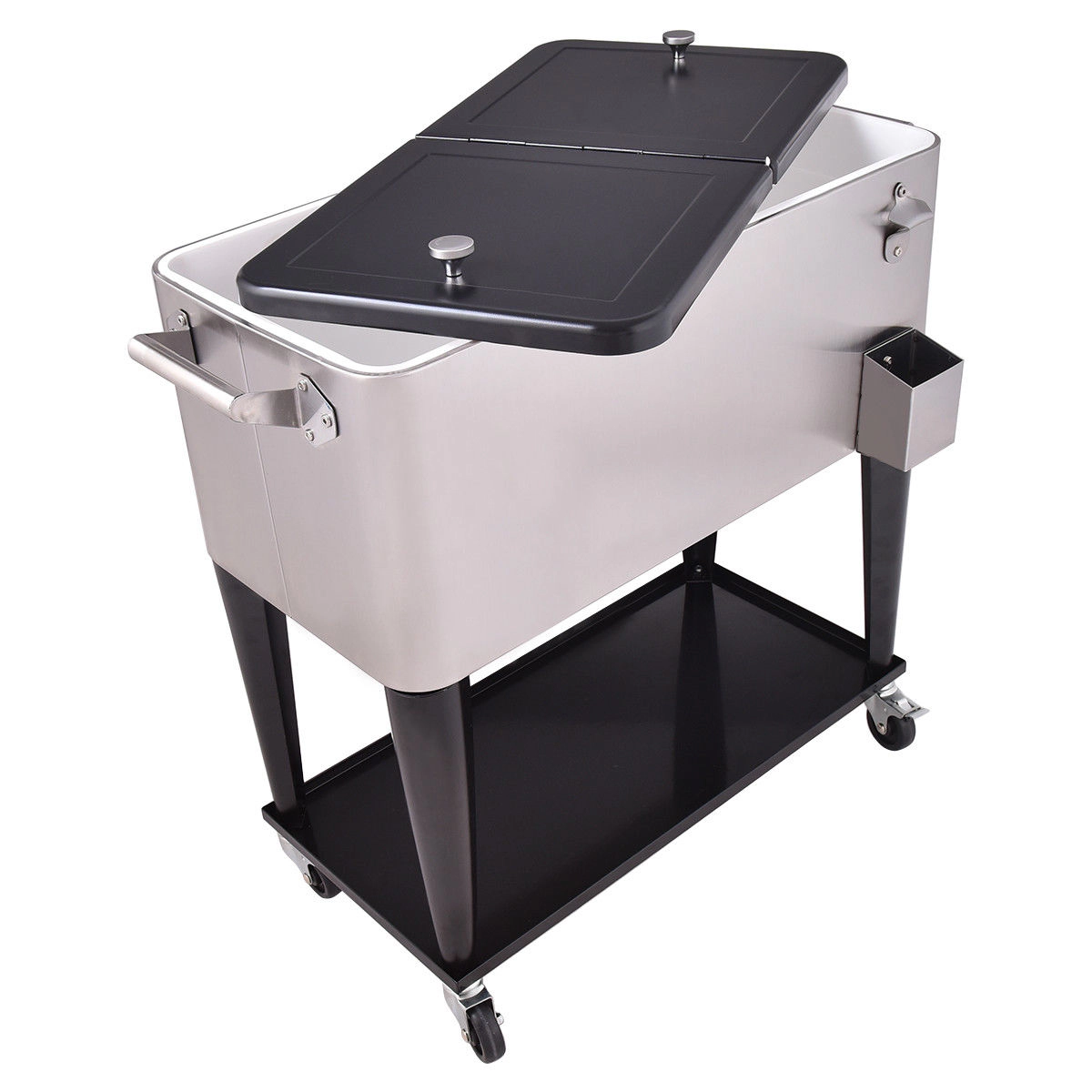 SUGIFT 80-Quart Silver Rolling Stainless Steel Patio Cooler with Bottle Opener 36-in W 19-in D 35-in H