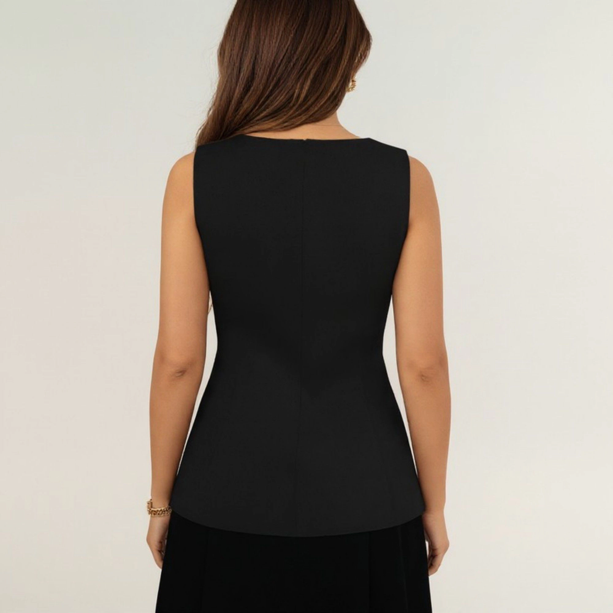 Anna-Kaci Women's Sleeveless Crew Neck Button Front Tunic Top with Shaped Waist and Clean Tailored Silhouette