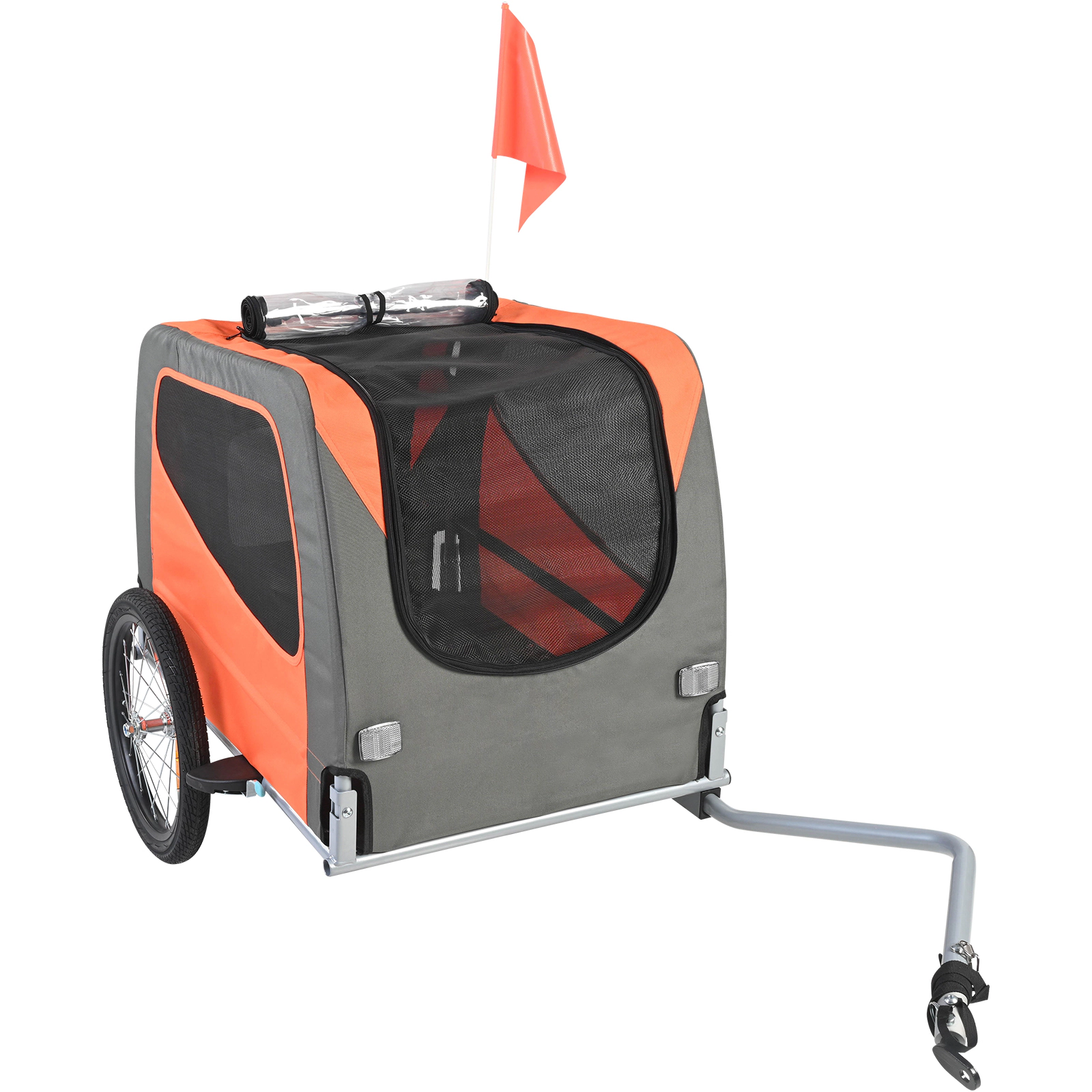 HONGGE Dog Bike Trailer, 66 lb Capacity, Weatherproof Pet Carrier with Mesh Windows, Orange/Gray