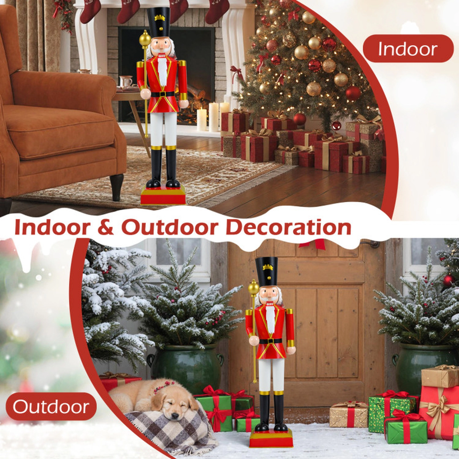 SUGIFT 32.5-in Christmas Nutcracker with High Hat and Scepter Red + Black + Golden/ White + Golden