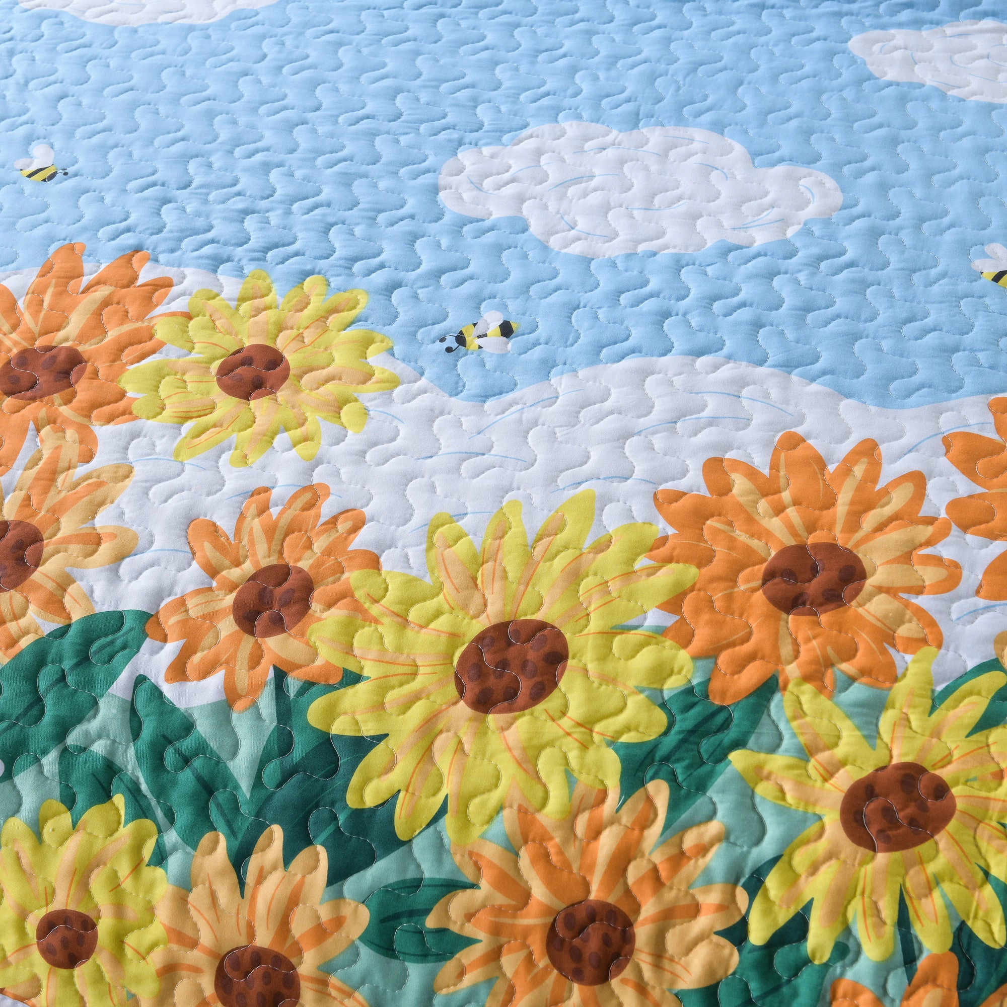 MarCielo 2/3 Piece Kids Sunflower Quilt Set – 100% Cotton Lightweight Floral Bedspread Set