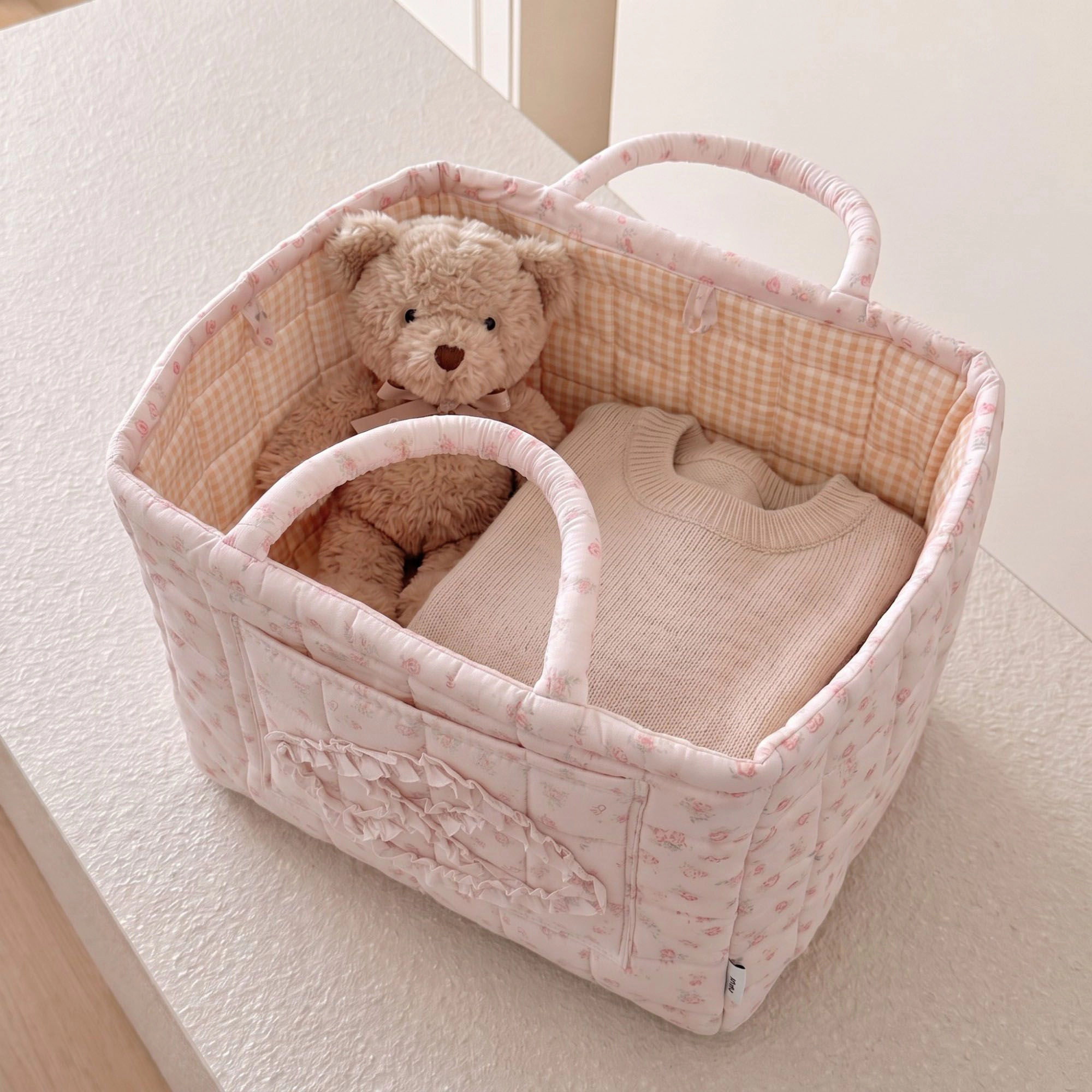 Alilang Unisex Floral Quilted Fabric Storage Tote with Handles and Pocket