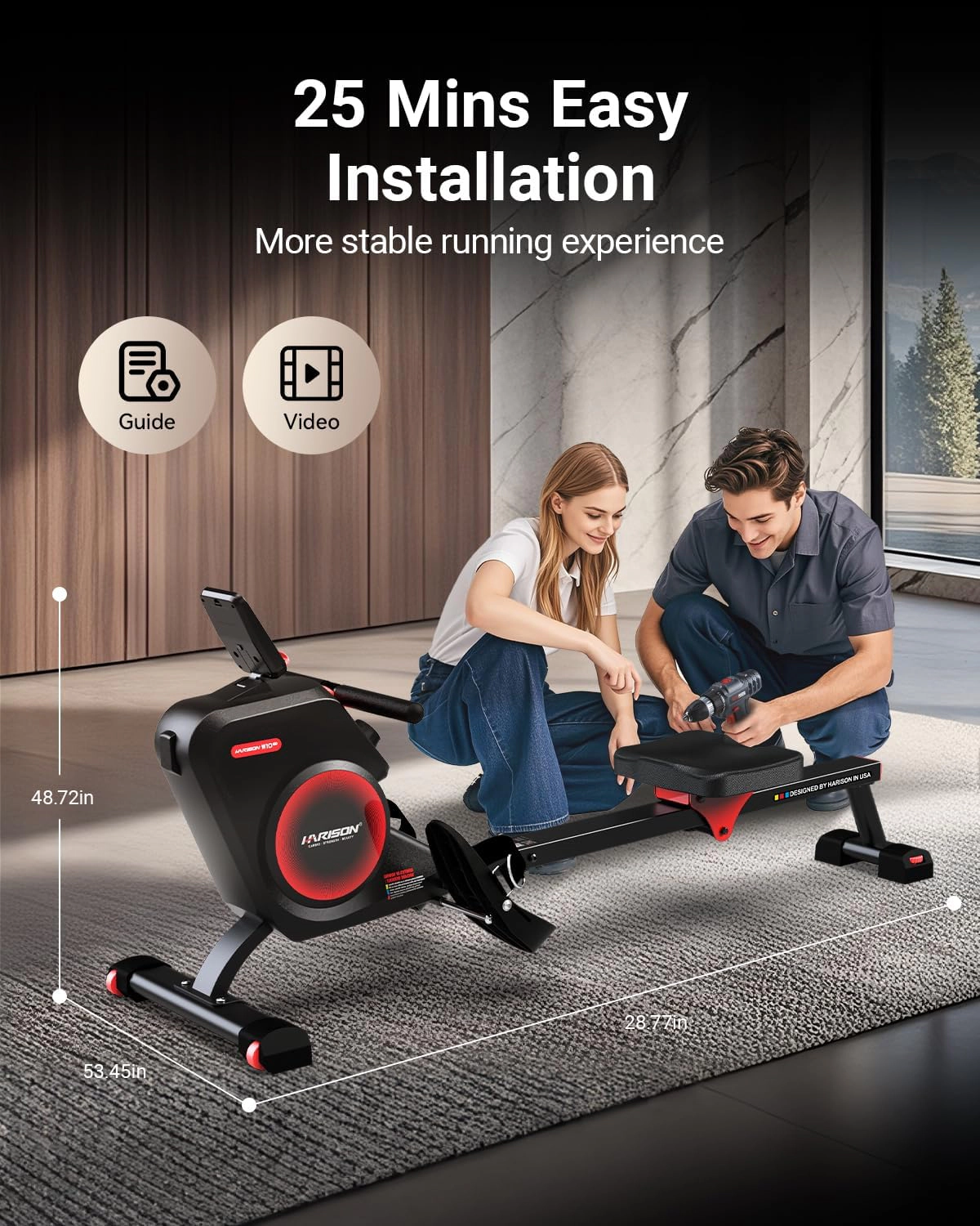 HARISON Magnetic Rowing Machine for Home, Quiet Rower with 16-Level Resistance, Bluetooth App & 350 LB Capacity