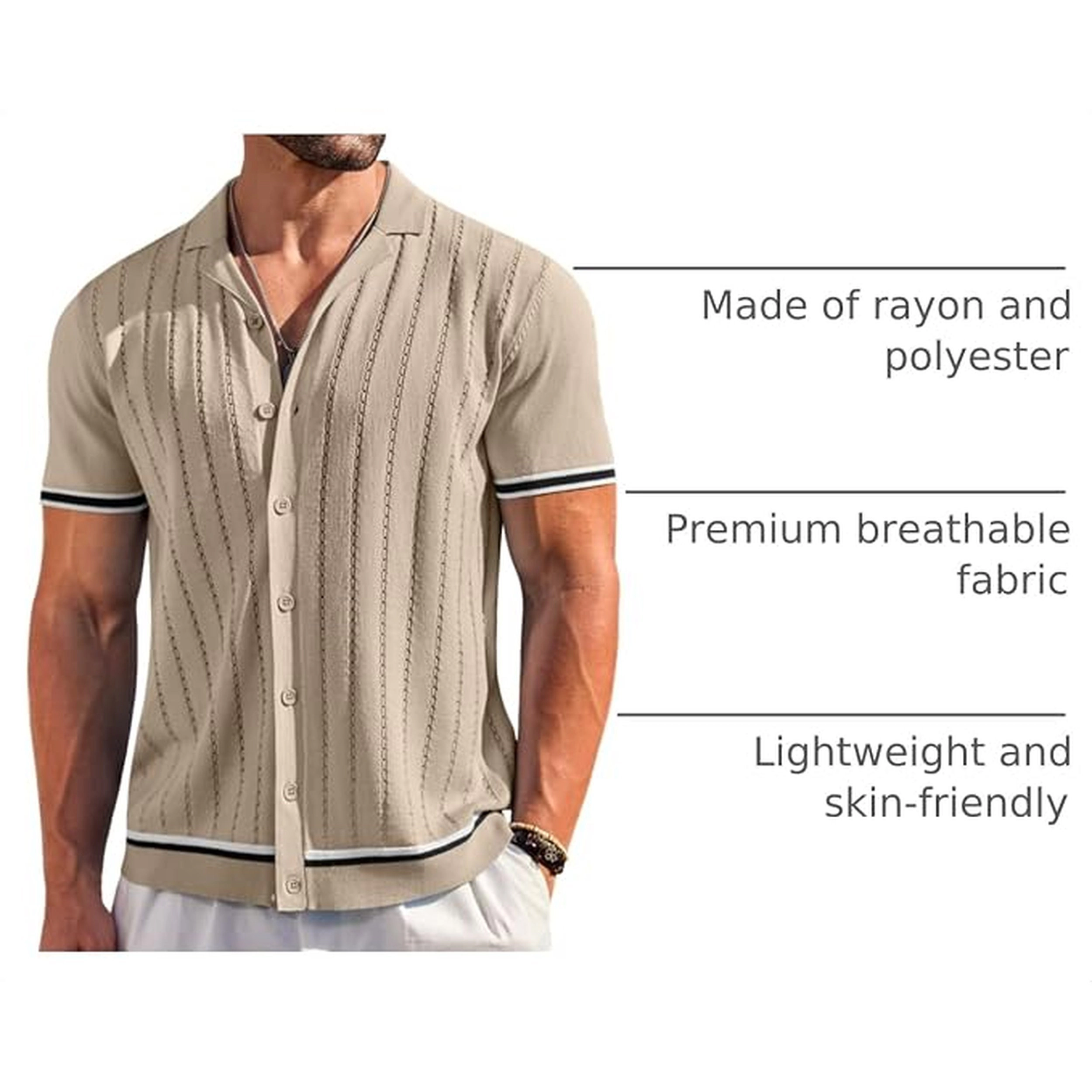 COOFANDY Men's Regular Fit Short Sleeve Knit Button Down Cardigan Shirt