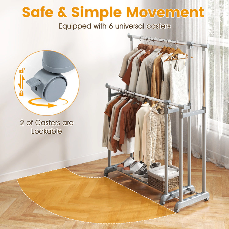 Hivvago Double Rod Clothes Rack Heavy-Duty Metal Garment Rack