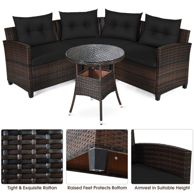 Hivvago 4 Pieces Outdoor Cushioned Rattan Furniture Set