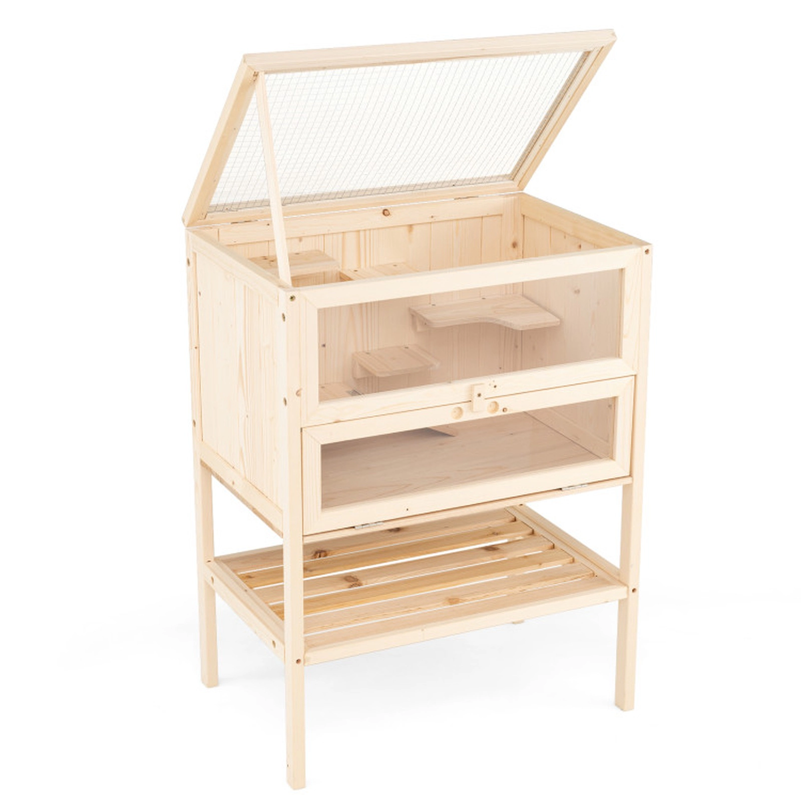 SUGIFT Natural Flip-Up Roof 31.5-in Freestanding Wooden Hamster Cage Small Pet Habitat