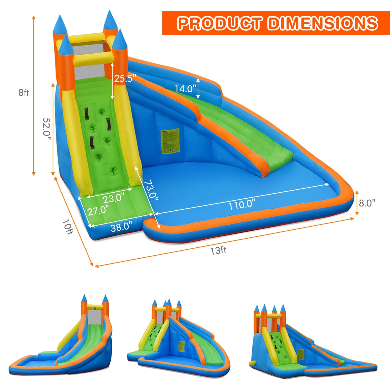 SUGIFT 157-in Inflatable Bounce House with Water Slide Splash Pool and Climbing Wall for Backyard Fun