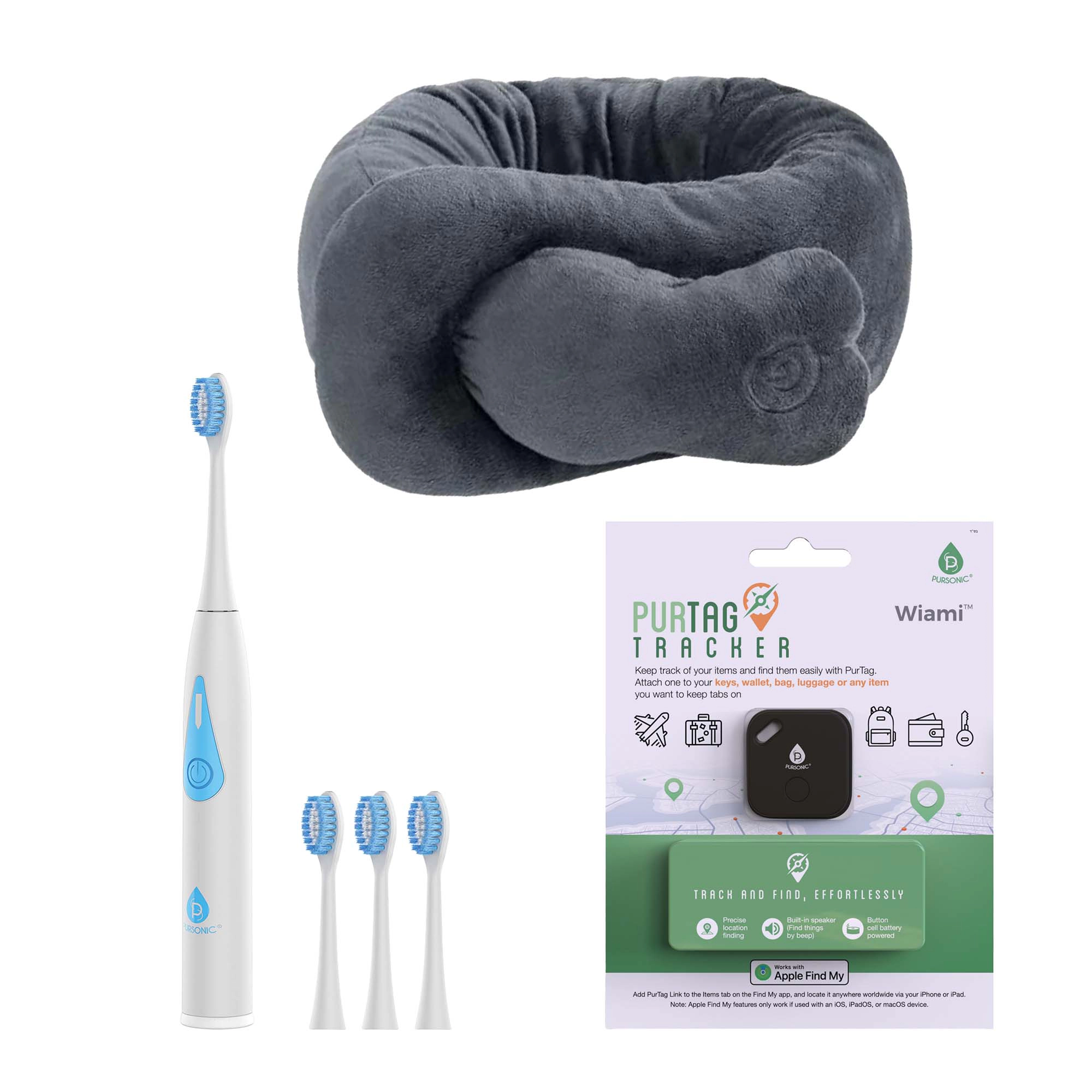 Pursonic Unisex Travel Essentials Electric Toothbrush, Smart Tracker & Neck Shoulder Massager Bundle