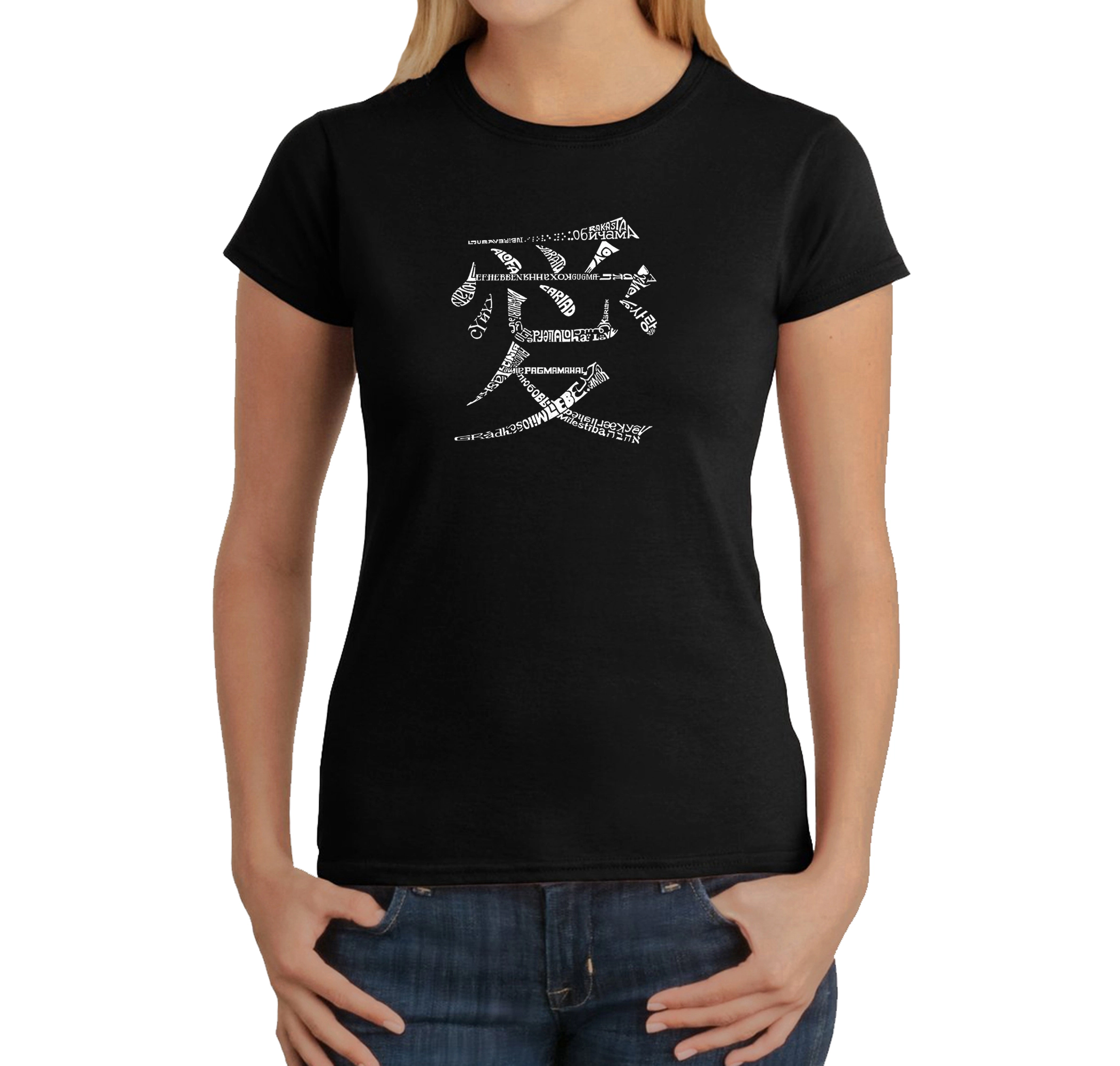 LA Pop Art Women's Word T-Shirt - The Love 44 Languages