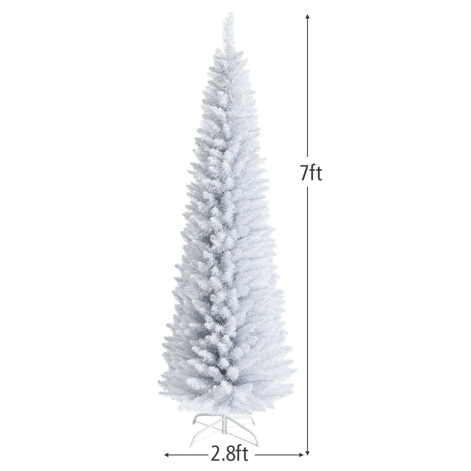 SUGIFT Slim Space-Saving Unlit Artificial Pencil Christmas Tree with Folding Metal Stand 7-ft Tall White