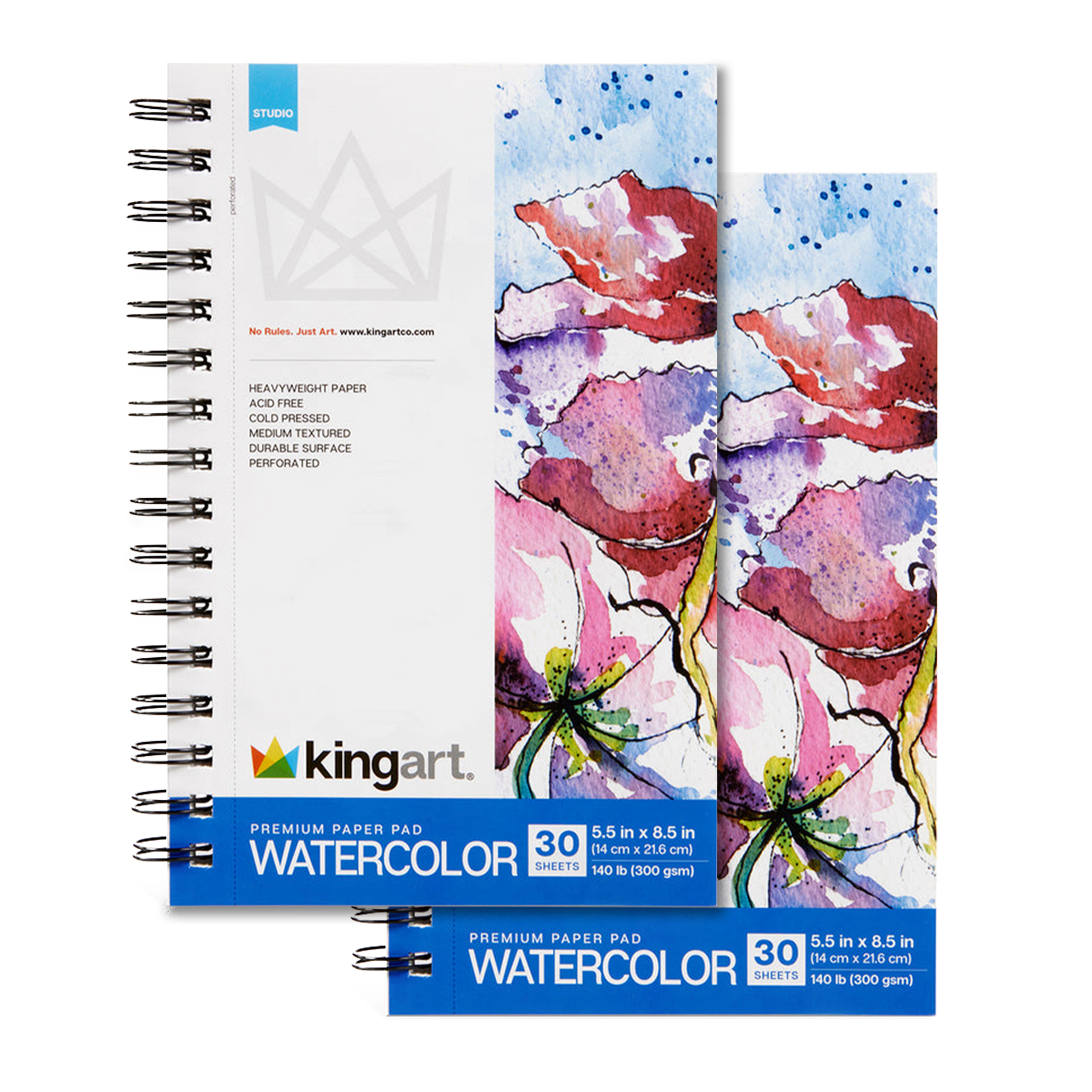 KINGART Watercolor Paper Pad 5.5" x 8.5" - 2 Pack - 30 Sheets Each