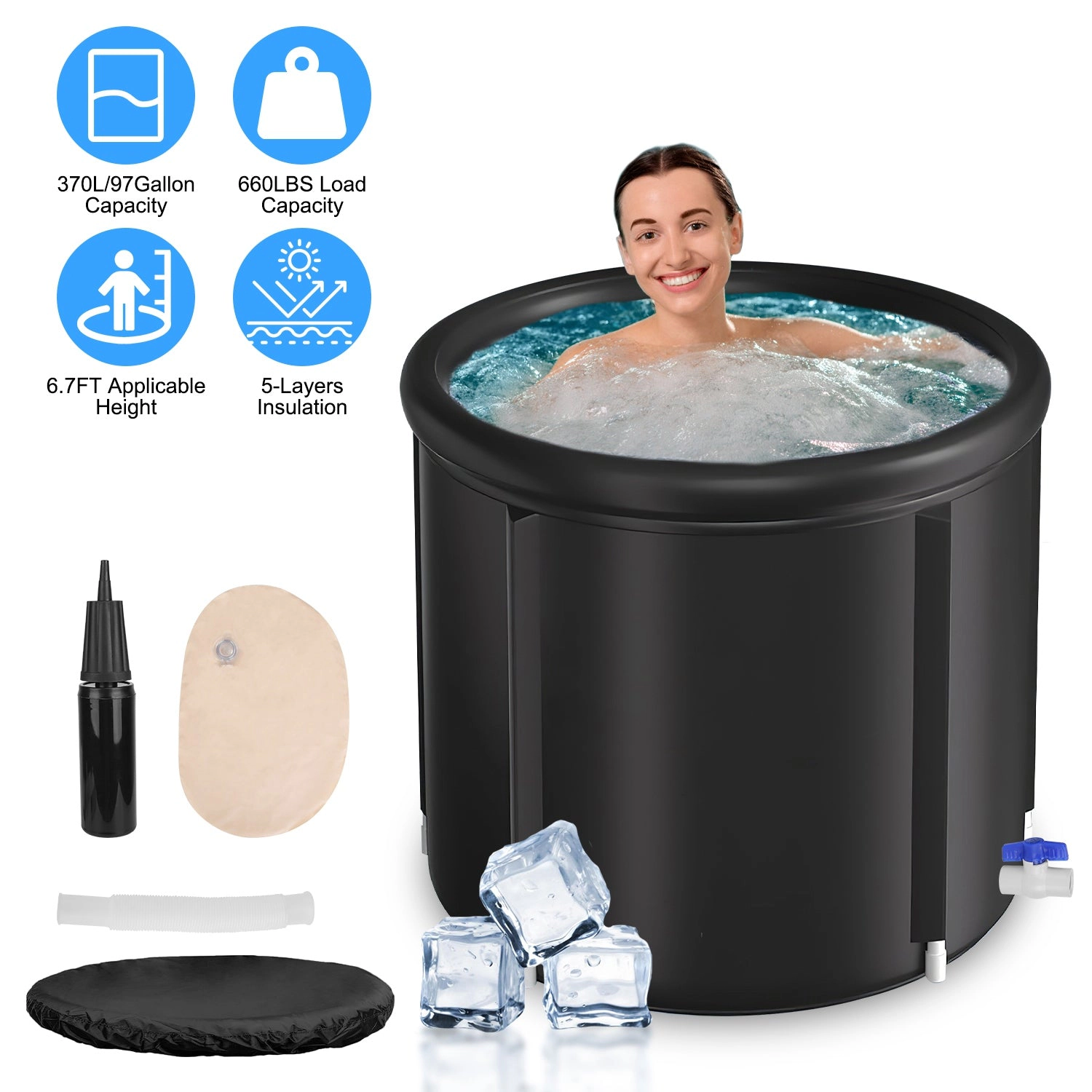 NEW Home Unisex Portable Ice Bath Tub With Cover
