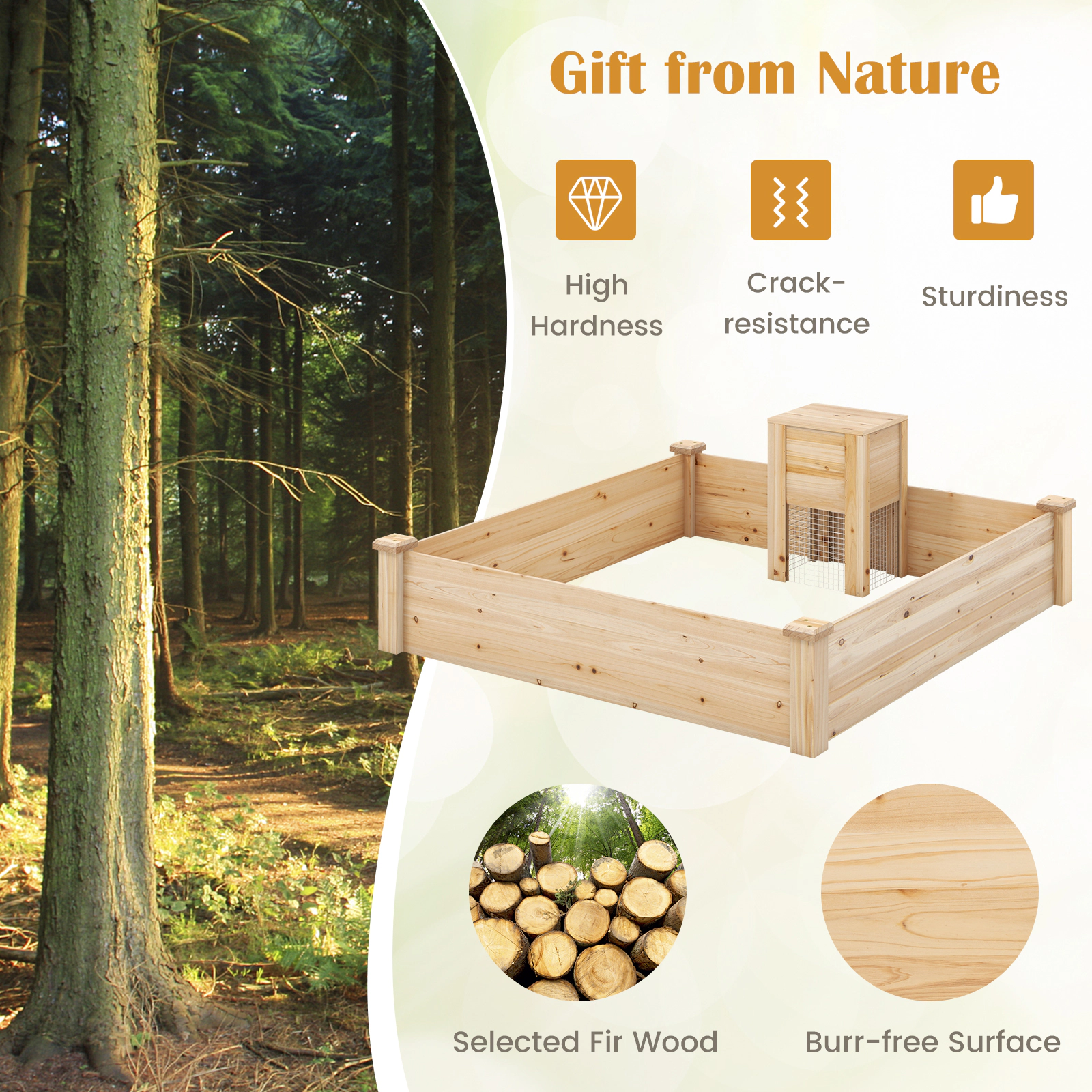 SlickBlue Fir Wood Planter Box with Open Bottom Garden Bed