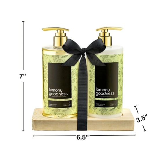 Freida and Joe  Women Lemon Citrus Hand Soap & Lotion Set Wooden Holder Unisex Valentine's Gift
